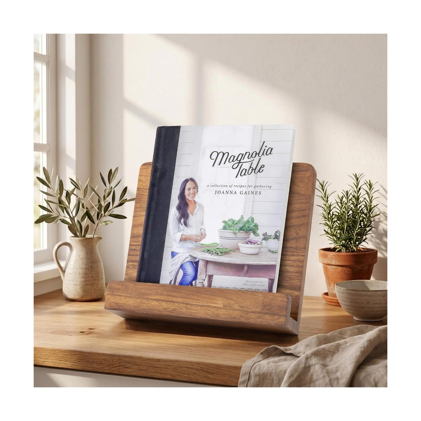 Beautiful Cookbook Stand for Your Kitchen Counter - Solid Wood, Fits iPad | Easily Keeps Cook or Recipe Books Open for
