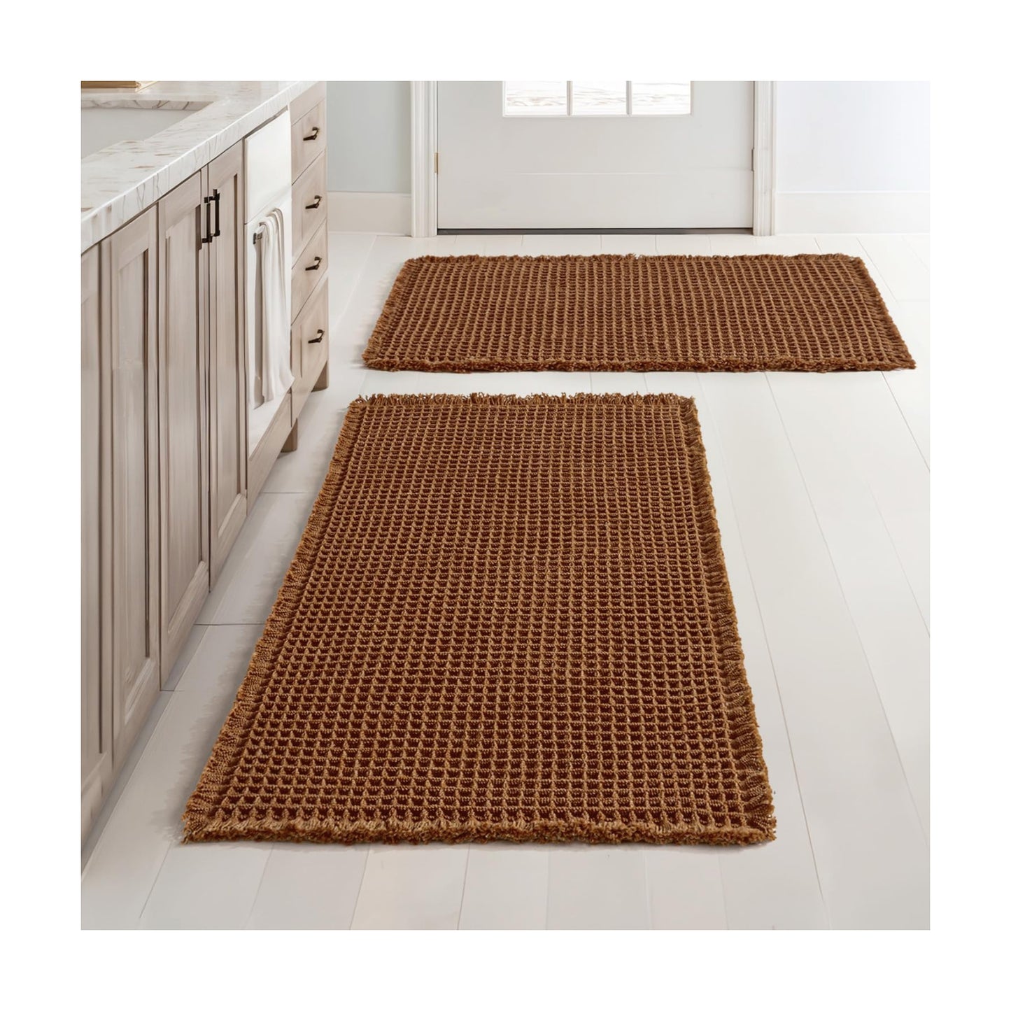 MIULEE Set of 2 Waffle Bathroom Rugs Boho Bath Mat Caramel 24x36 Inch