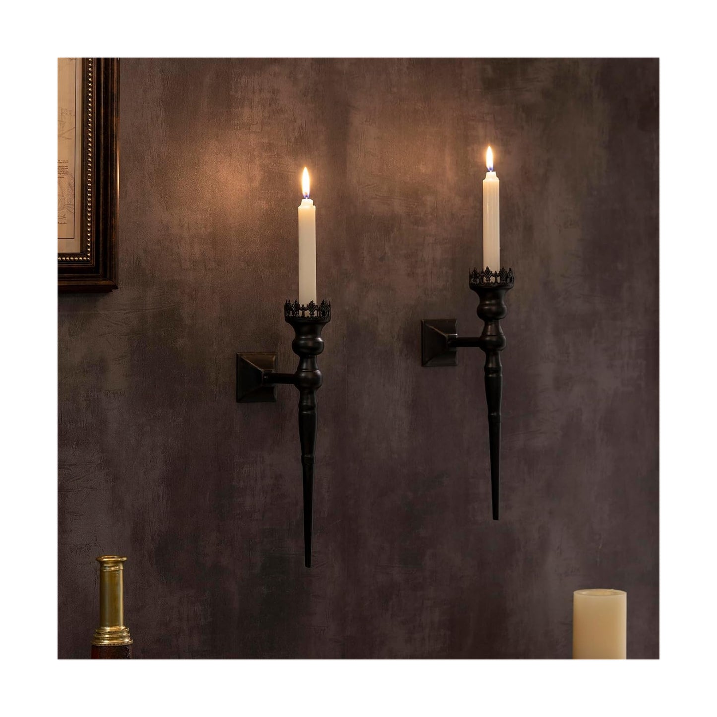 Gothic Wall Sconce Candle Holder for Taper Candles (Set of 2) Black Iron Crown and Scepter Design Victorian Wall Decor