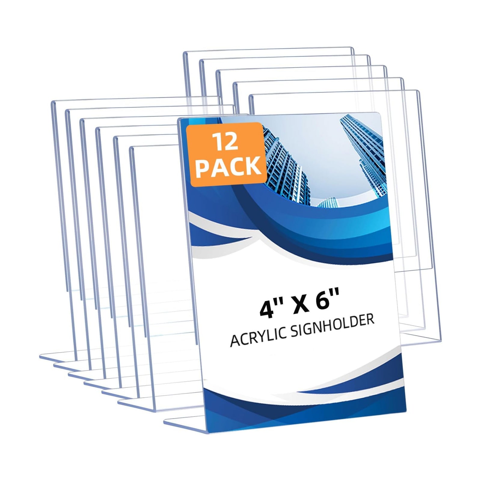 Slanted Back Acrylic Sign Holders for Business & Store / 4 x 6 / Vertical / Set of 12