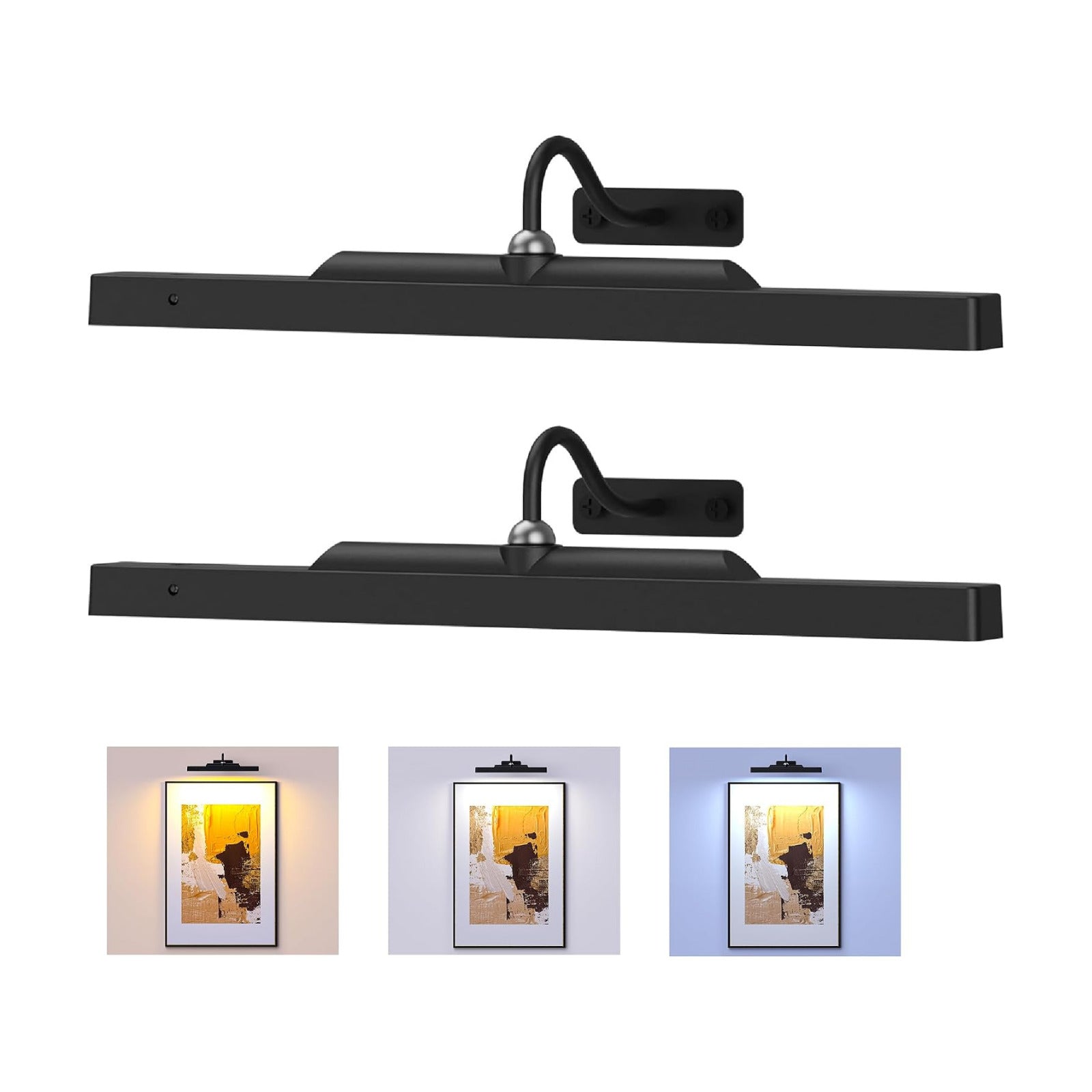 Wireless Dimmable Picture Light Black,5000mAh Rechargeable Battery Operated Art Light for Wall Paintings,16in Remote, 3