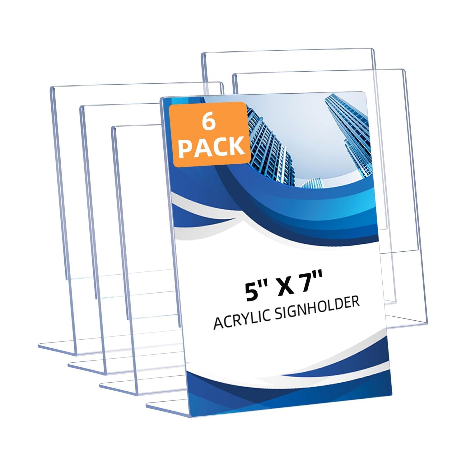 Slanted Back Acrylic Sign Holders for Business & Store / 5 x 7 / Vertical / Set of 6