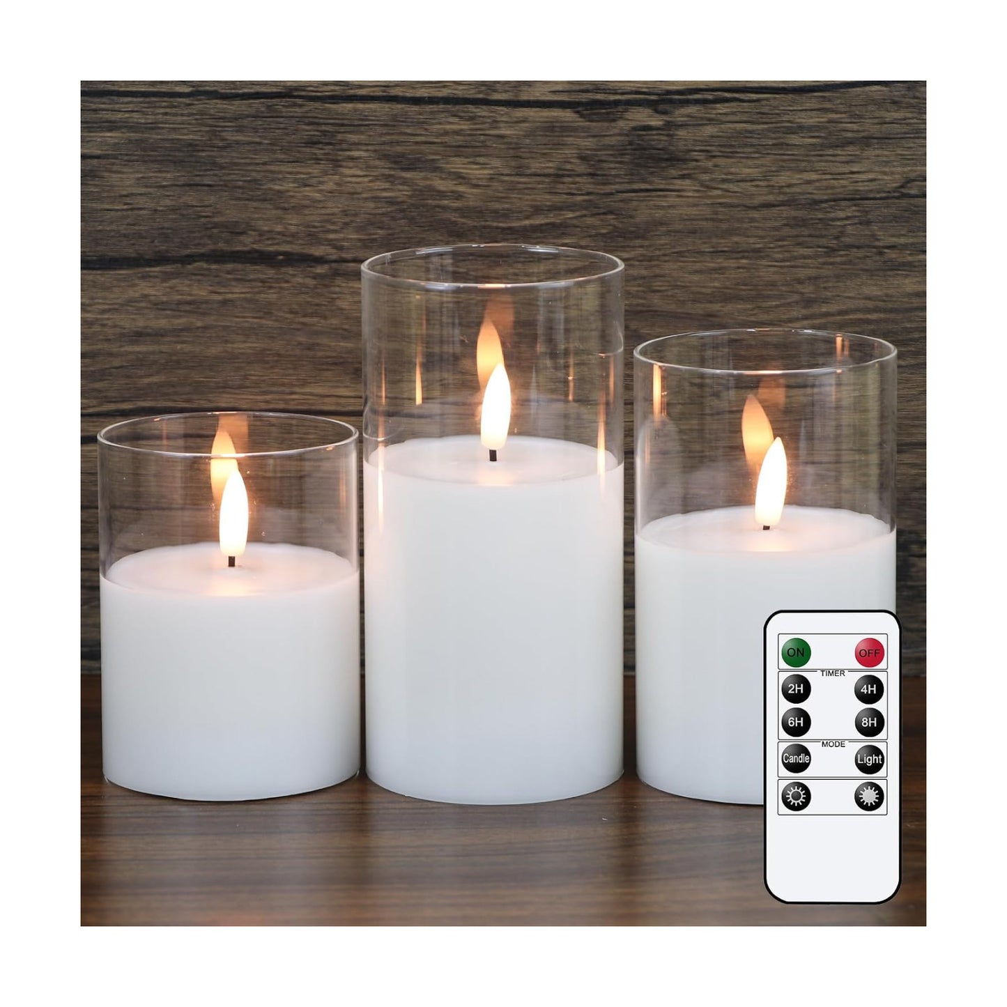 GenSwin Glass Flameless Candles Battery Operated with Remote Clear | LED Candles, 3 Pack, Real Wax, Fake Candles