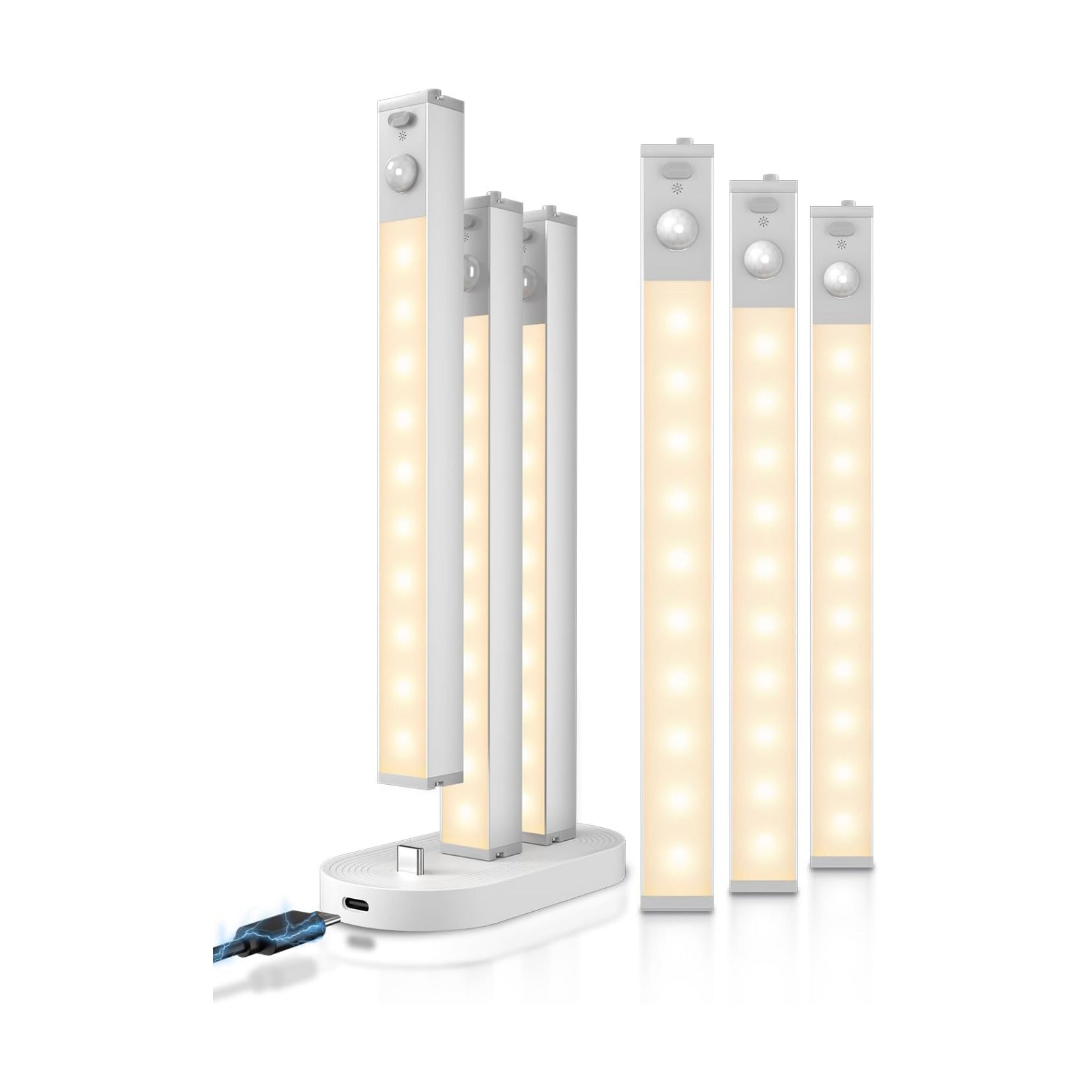 GOODEA 7" Under Cabinet Lighting with Charging Station, 6 Pack | LED Motion Sensor Light Indoor, Rechargeable Closet