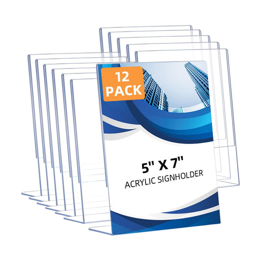 Slanted Back Acrylic Sign Holders for Business & Store / 5 x 7 / Vertical / Set of 12
