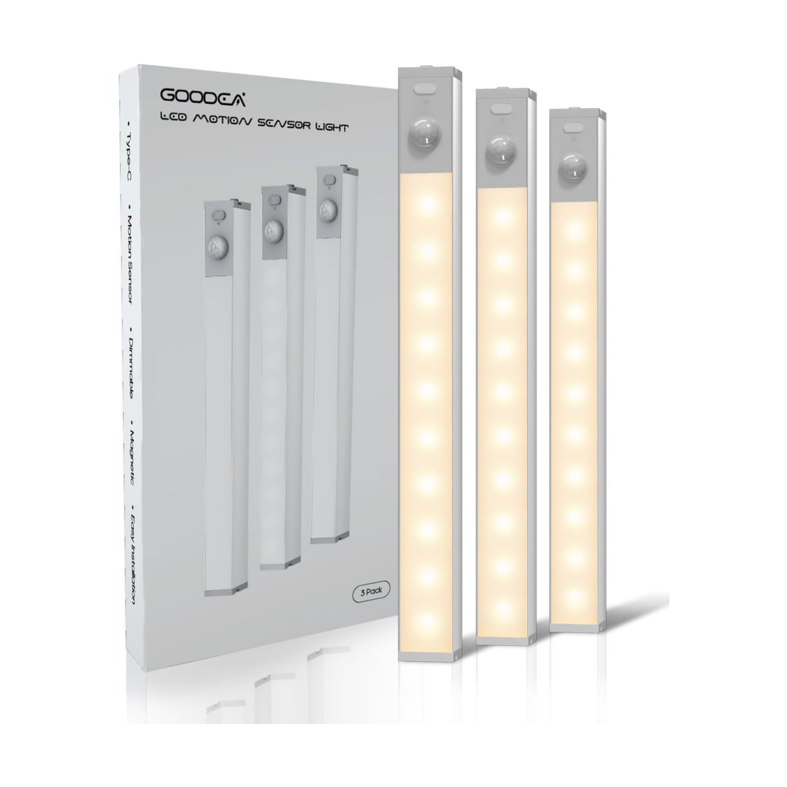 GOODEA 7" Under Cabinet Lighting with Rechargeable Battery, 3 Pack | LED Motion Sensor Light Indoor, Closet Lights with