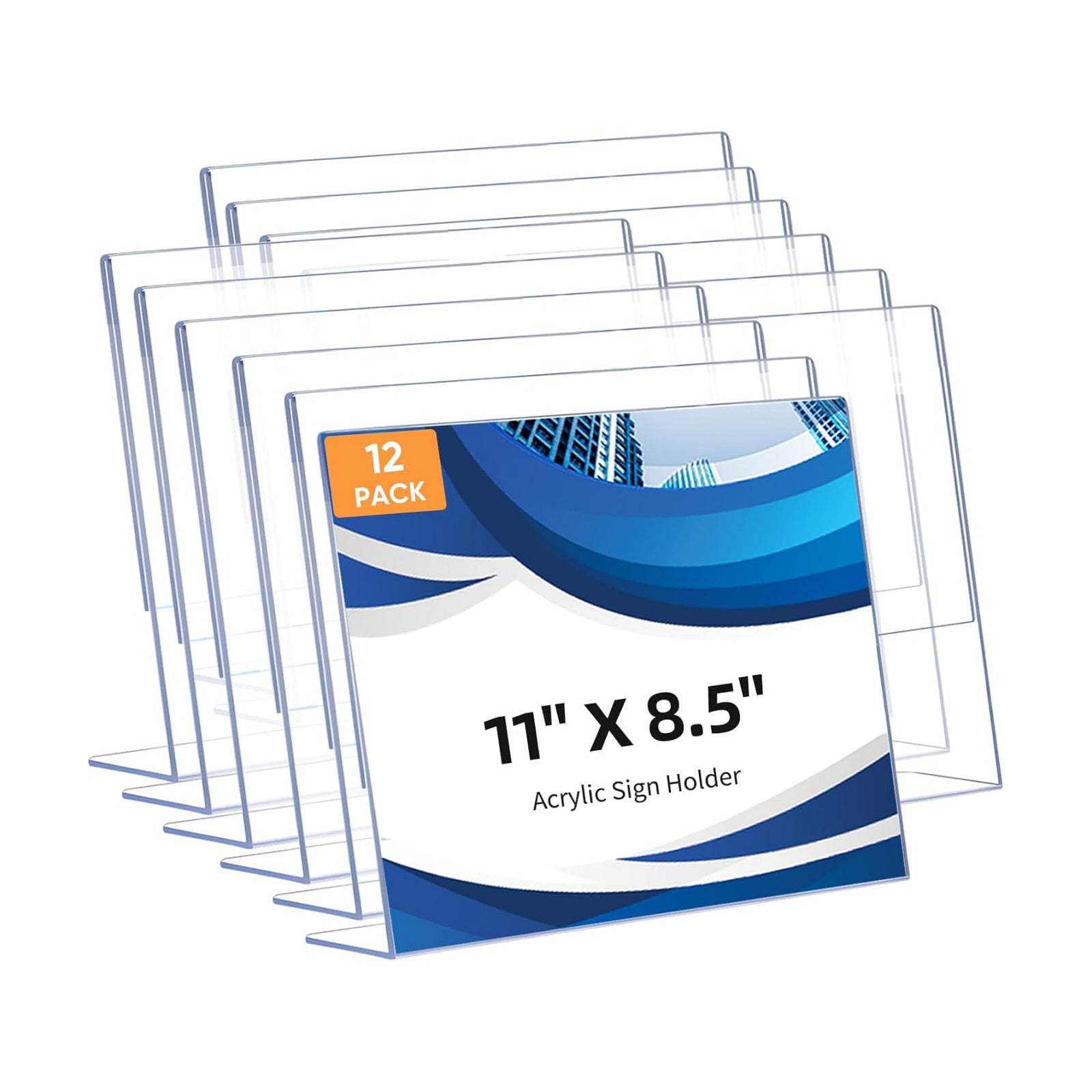 L Shape Slanted Back Plastic Sign Holders / 11 x 8.5 / Horizontal / Set of 12