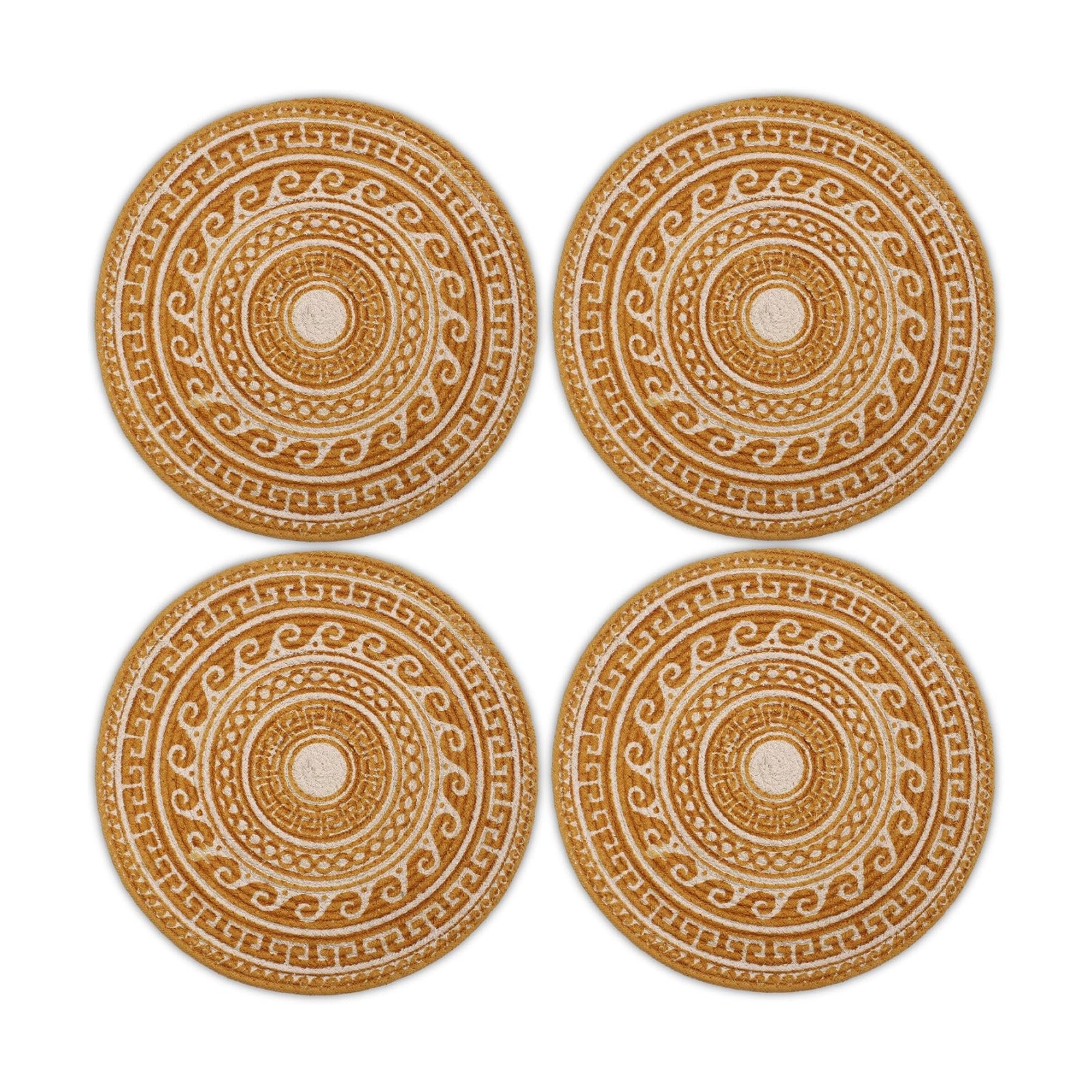 Encasa XO Dining Placemats, Cotton Round Table Mats 13" Mustard Mandala Print