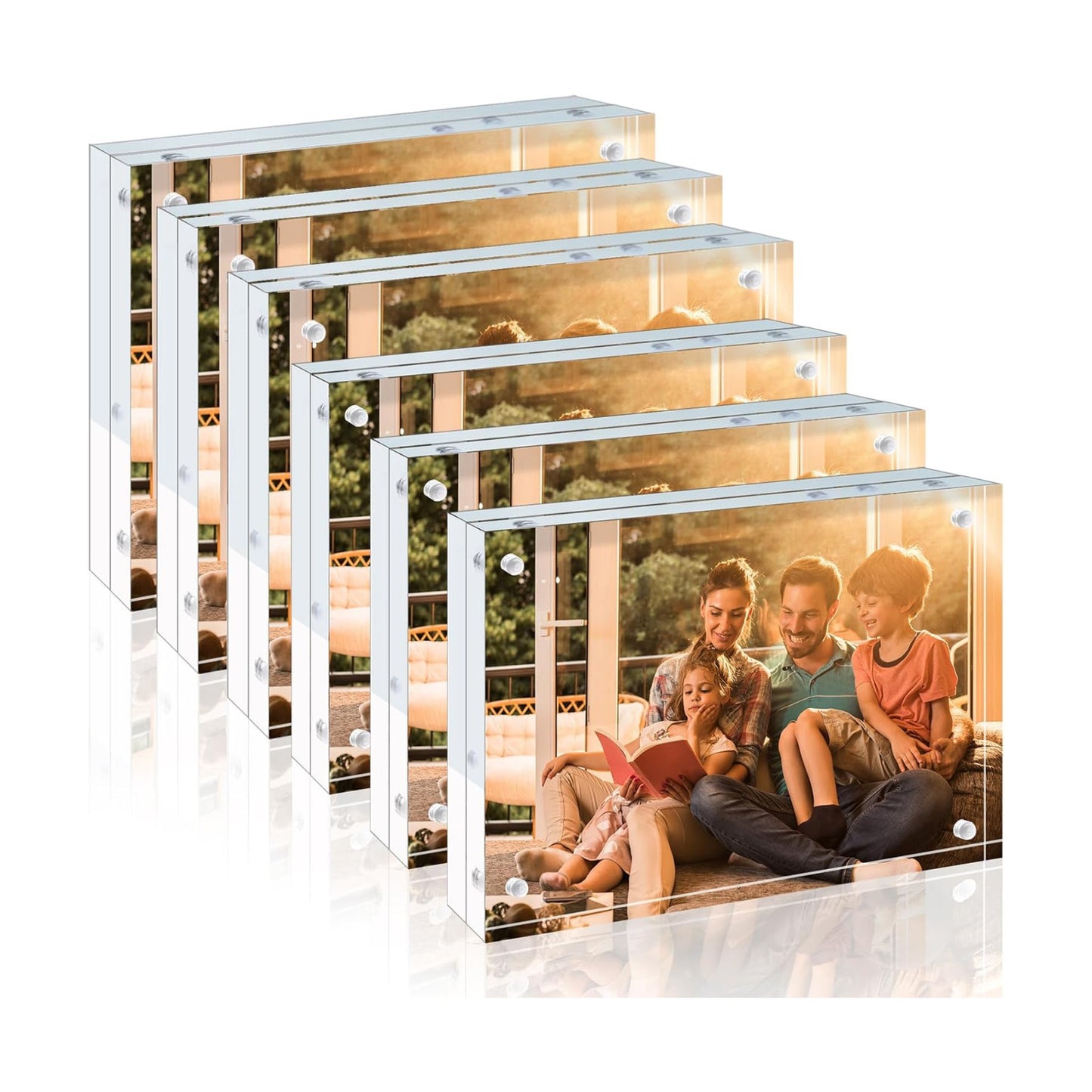 Egofine Acrylic Frames 6 Pack, 4x6 and 5x7 Combinations, 20mm Thicker Frameless Clear Picture Frames, Double Sided