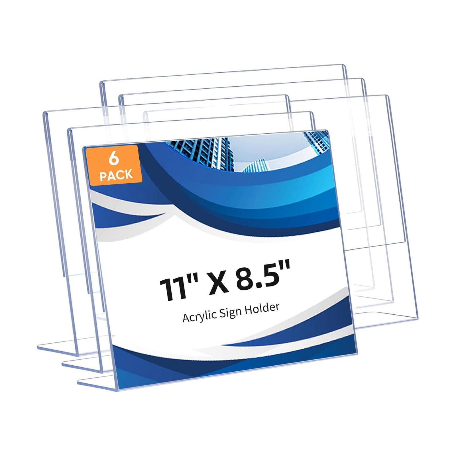 L Shape Slanted Back Plastic Sign Holders / 11 x 8.5 / Horizontal / Set of 6