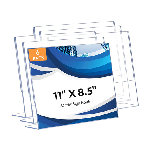 L Shape Slanted Back Plastic Sign Holders / 11 x 8.5 / Horizontal / Set of 6