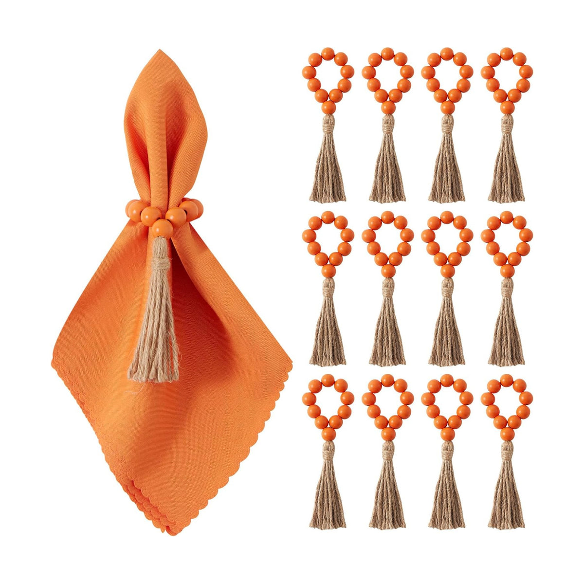 APTWOW Napkin Rings Set of 12, Wood Bead Napkin Rings for Fall Table Decor