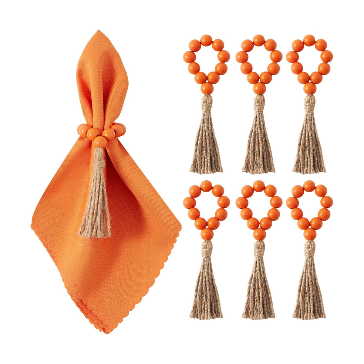 APTWOW Napkin Rings Set of 6, Wooden Bead Napkin Rings for Fall Table Decor