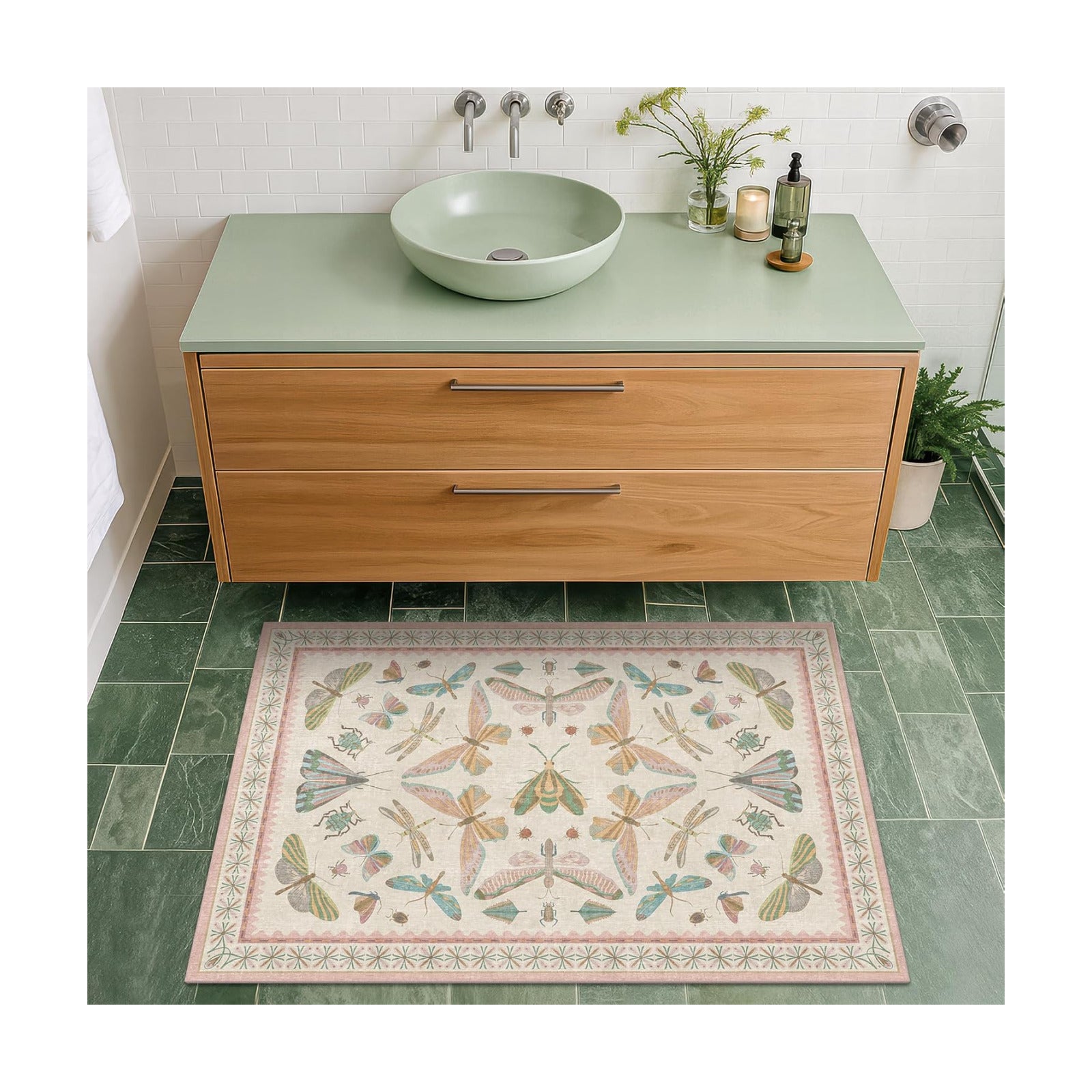 Hazo Haus Light Pink Bathroom Rug - Washable 2x3 Small Kitchen Rugs for Powder Room, Front Door Indoor Entrance, Low