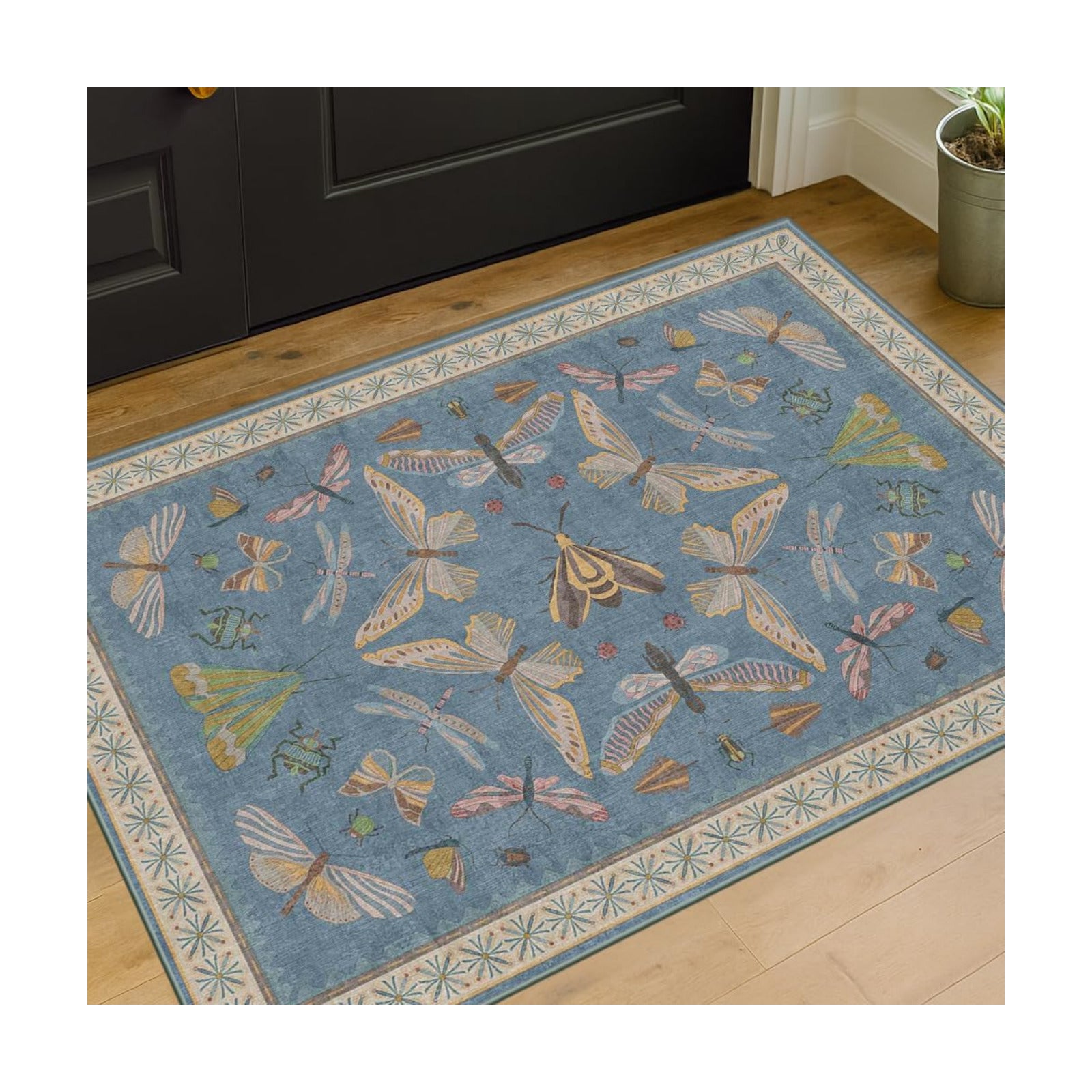 Blue 2x3 Kitchen Rugs Non Slip Washable, 0.25" Low Pile Stain & Fade Resistant, Waterproof Indoor Floor Mat for