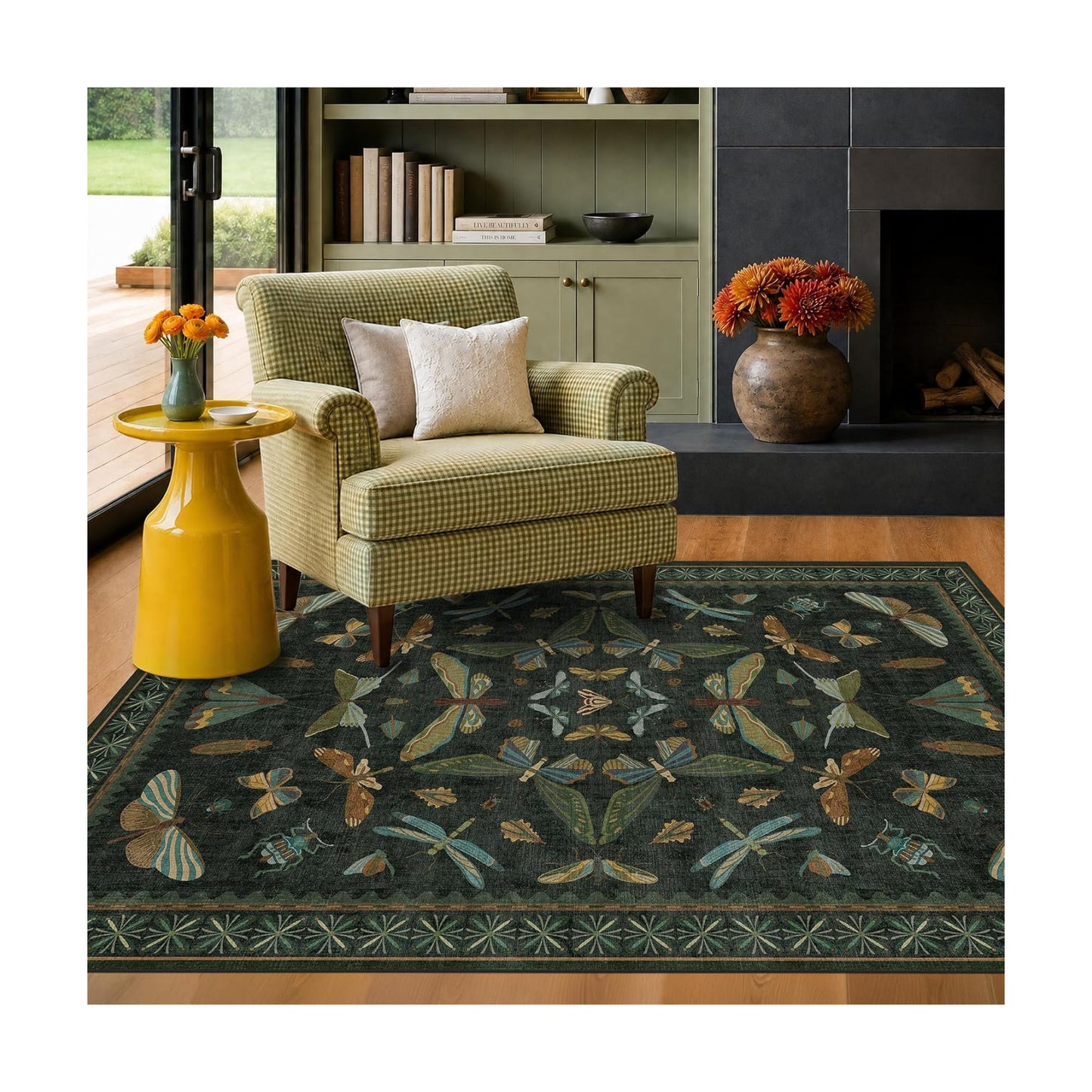 Dark Green 4x6 Washable Area Rug for Living Room, Bedroom, Large Entryway, Kitchen, Ultra Soft Non Slip Stain