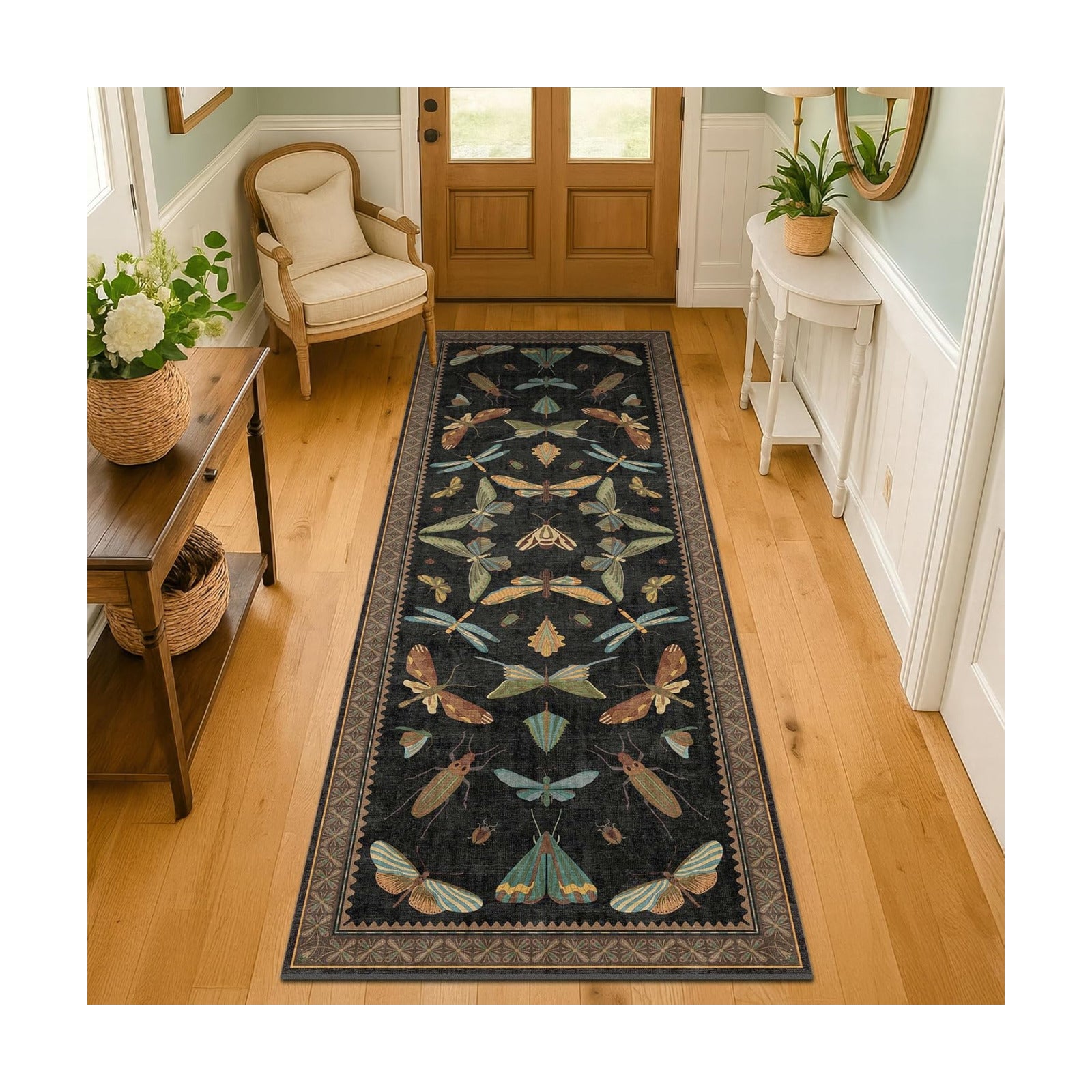 Black Insect 2'6"x8' Washable Non Slip Runner Rugs for Hallways, Non Skid Stain Resistant Rug Runners for Kitchen