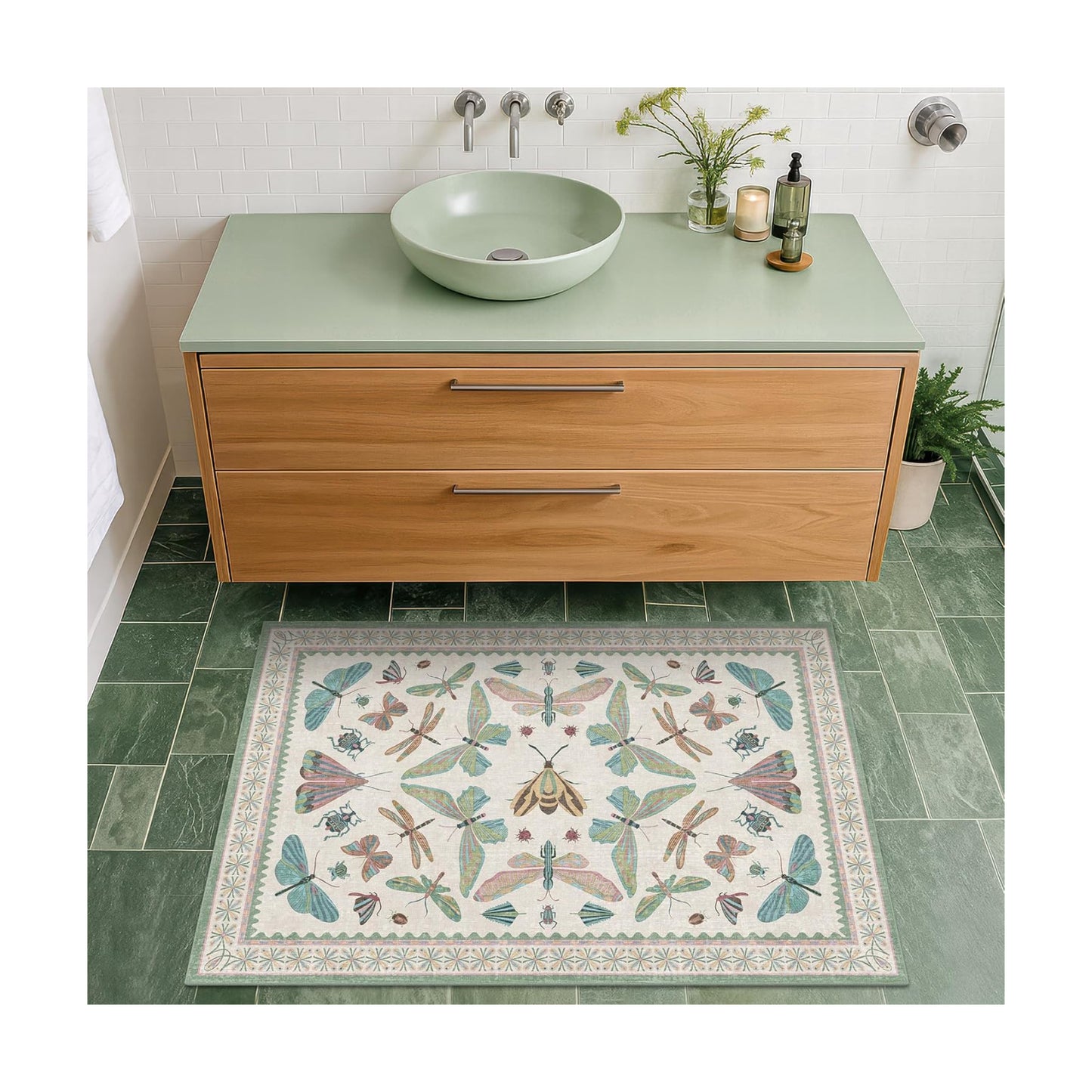 Hazo Haus Washable Boho Bathroom Rug 2x3, Small Throw Rugs for Kitchen, Powder Room, Front Door Indoor Entrance, Non