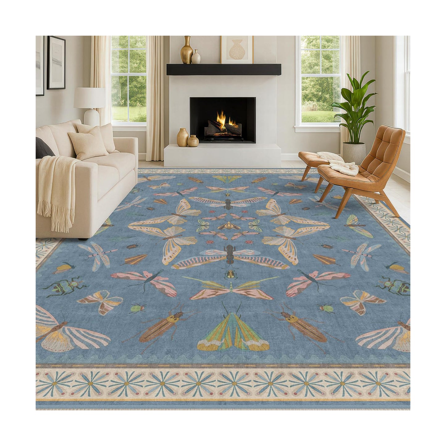 Washable Living Room Rug 8x10, Dusty Blue Area Rugs for Bedroom Under Bed, Dining Room Under Kitchen Table, Kids Room