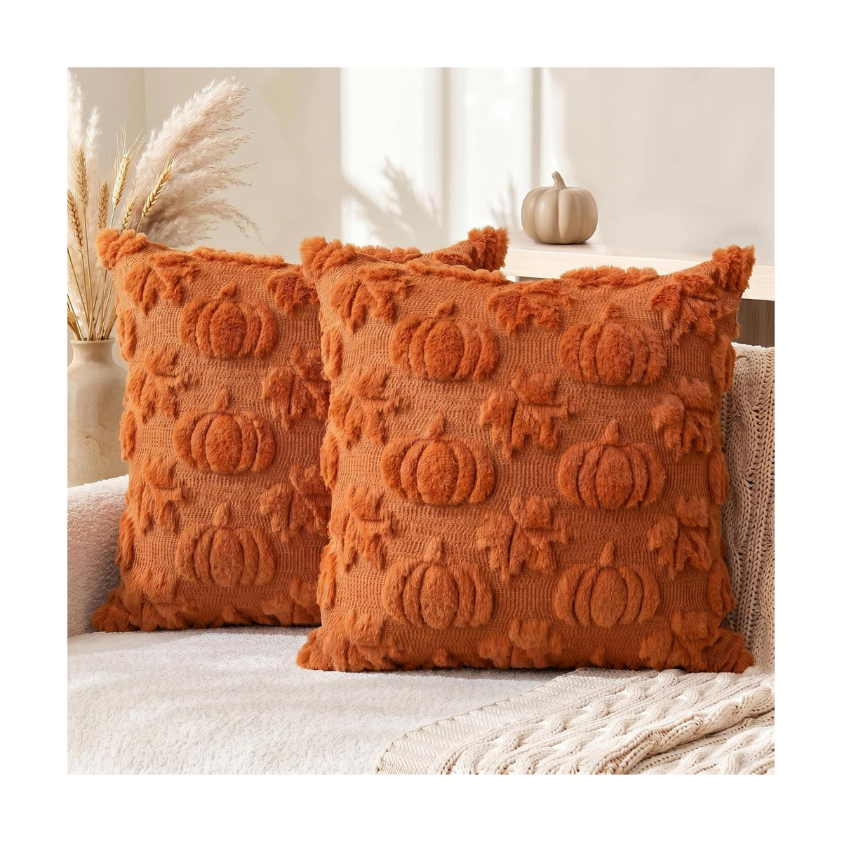 AVOIN colorlife Caramel Pumpkin Fall Throw Pillow Covers 18x18 Inch