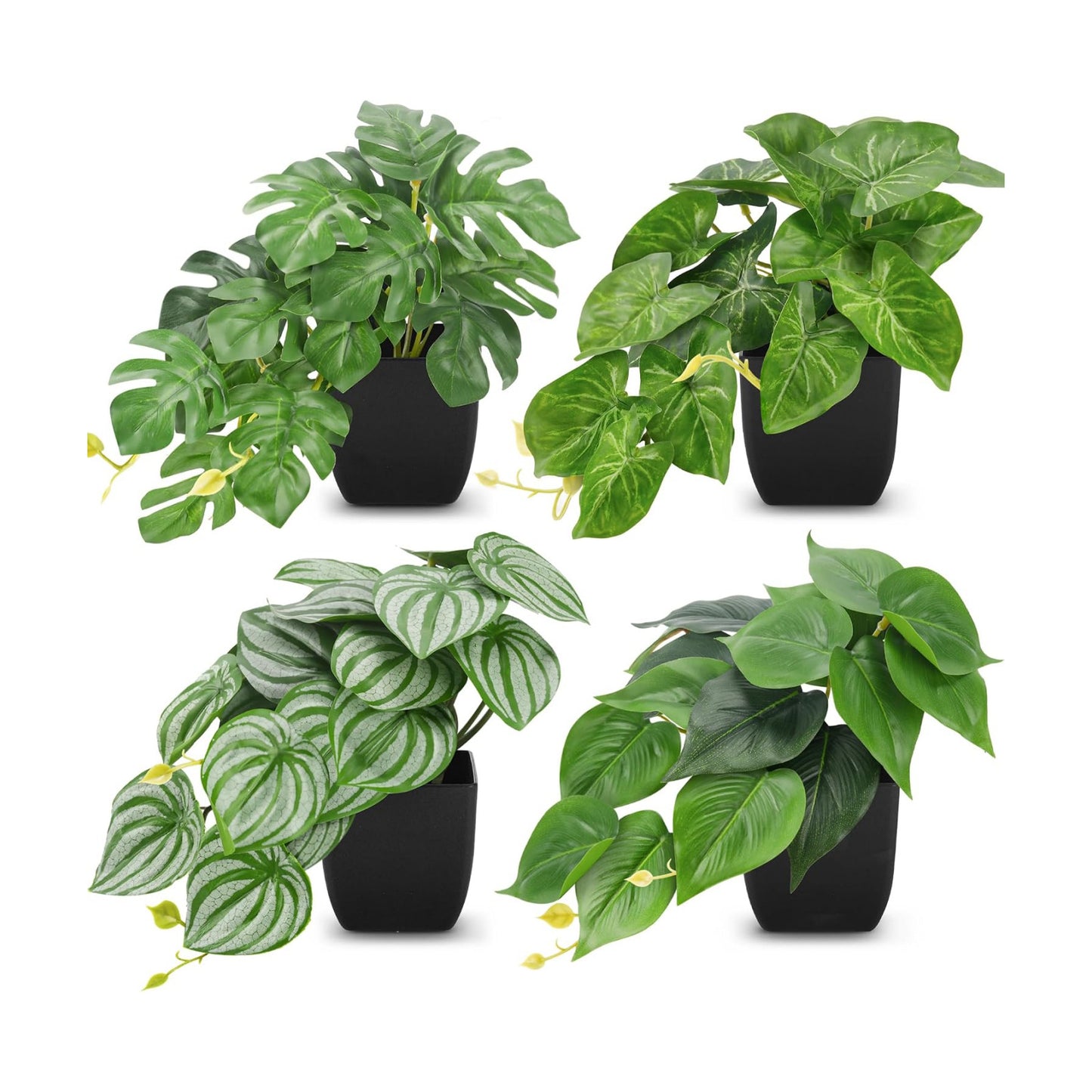 Small Fake Plants Artificial Mini Faux Plants / Black / Set of 4