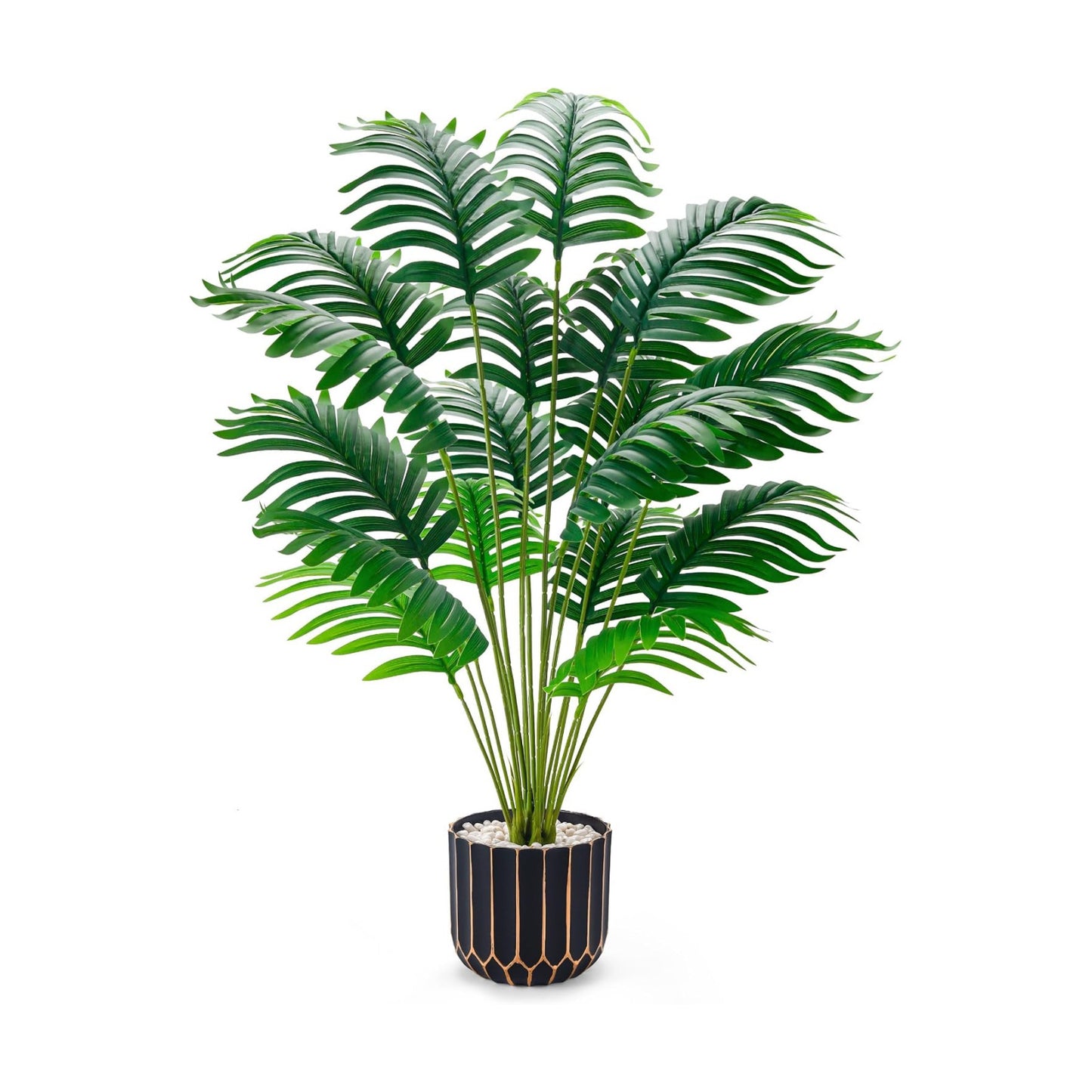 Der Rose 28" Fake Palm Tree in Black Gold Pot for Living Room Decor