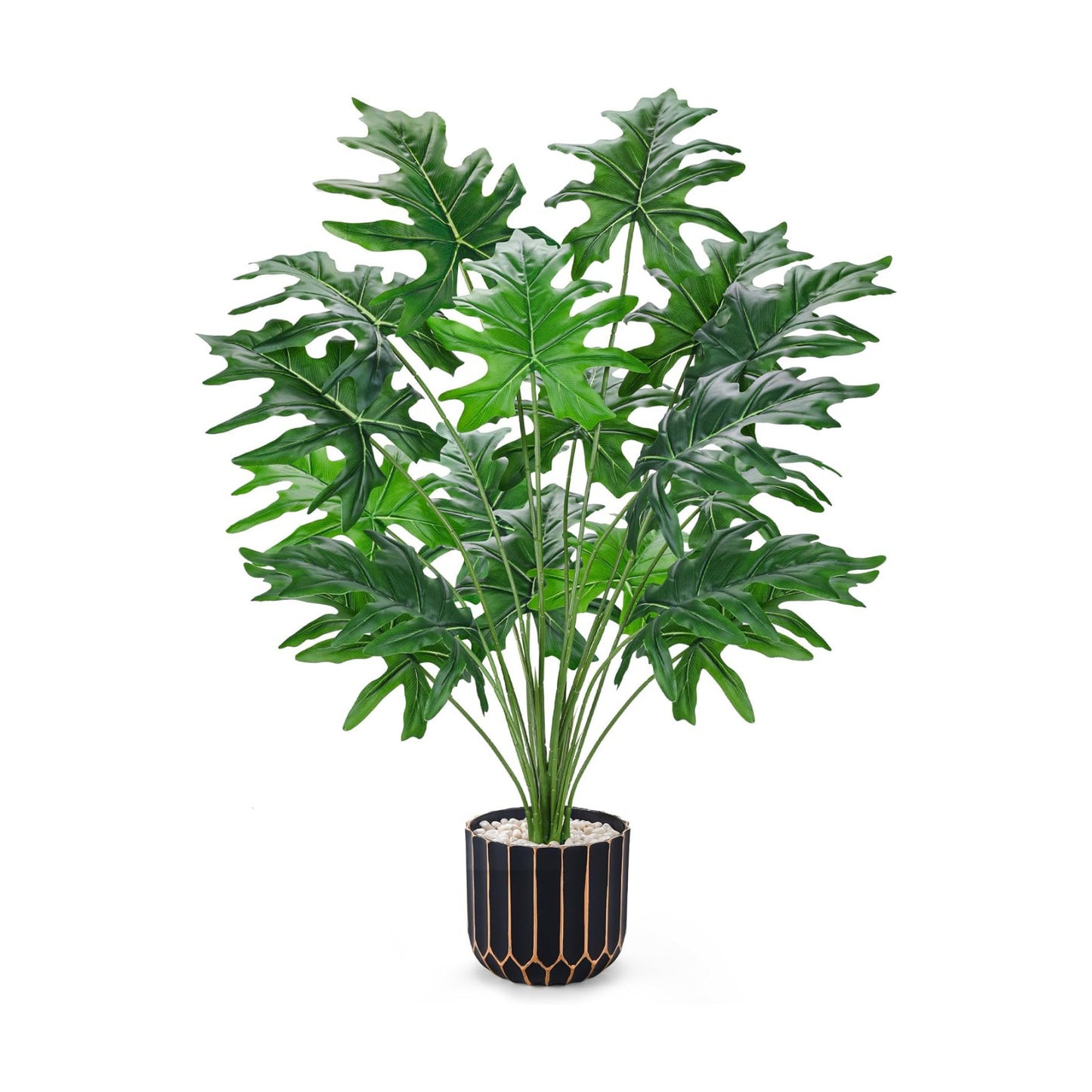 Der Rose 28" Artificial Plants Indoor, Philodendron Plant in Black Gold Pot