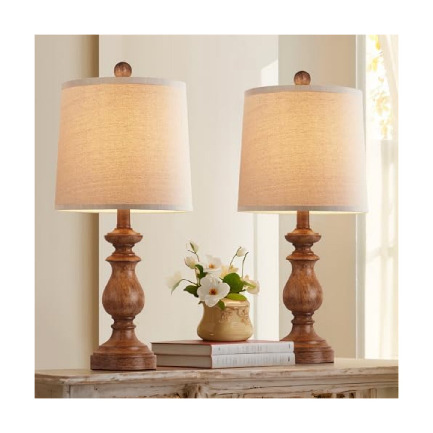 PARTPHONER Traditional Table Lamp Set of 2, Rustic Farmhouse Table Lamps for Living Room Bedroom, 22" Bedside Desk