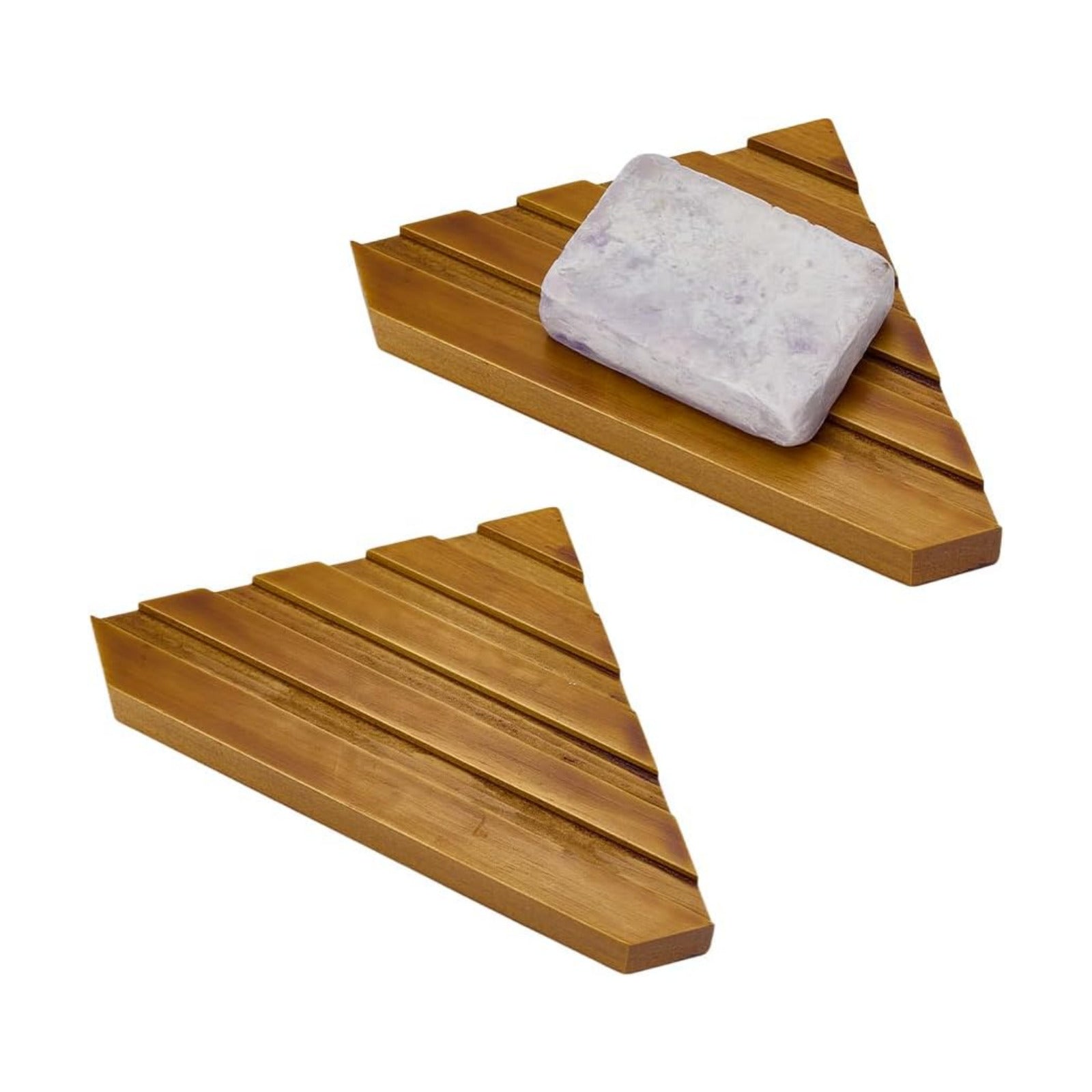 Wooden Corner Soap Dish for Shower Thick Triangle Shape Self-Draining Corner / 4.6 x 7.8 / Set of 2