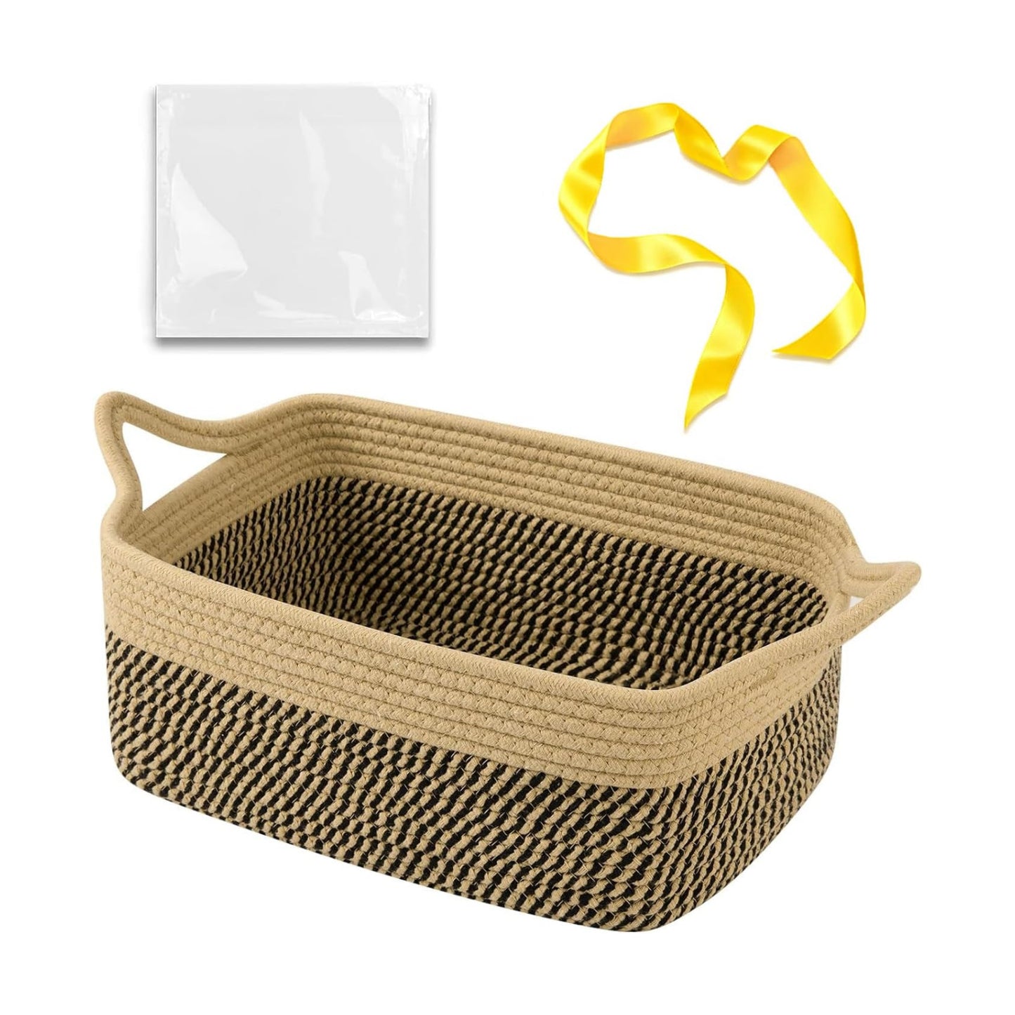 Woven Basket / Storage Baskets / Black & Yellow / Medium: 13.5l*10w*6h