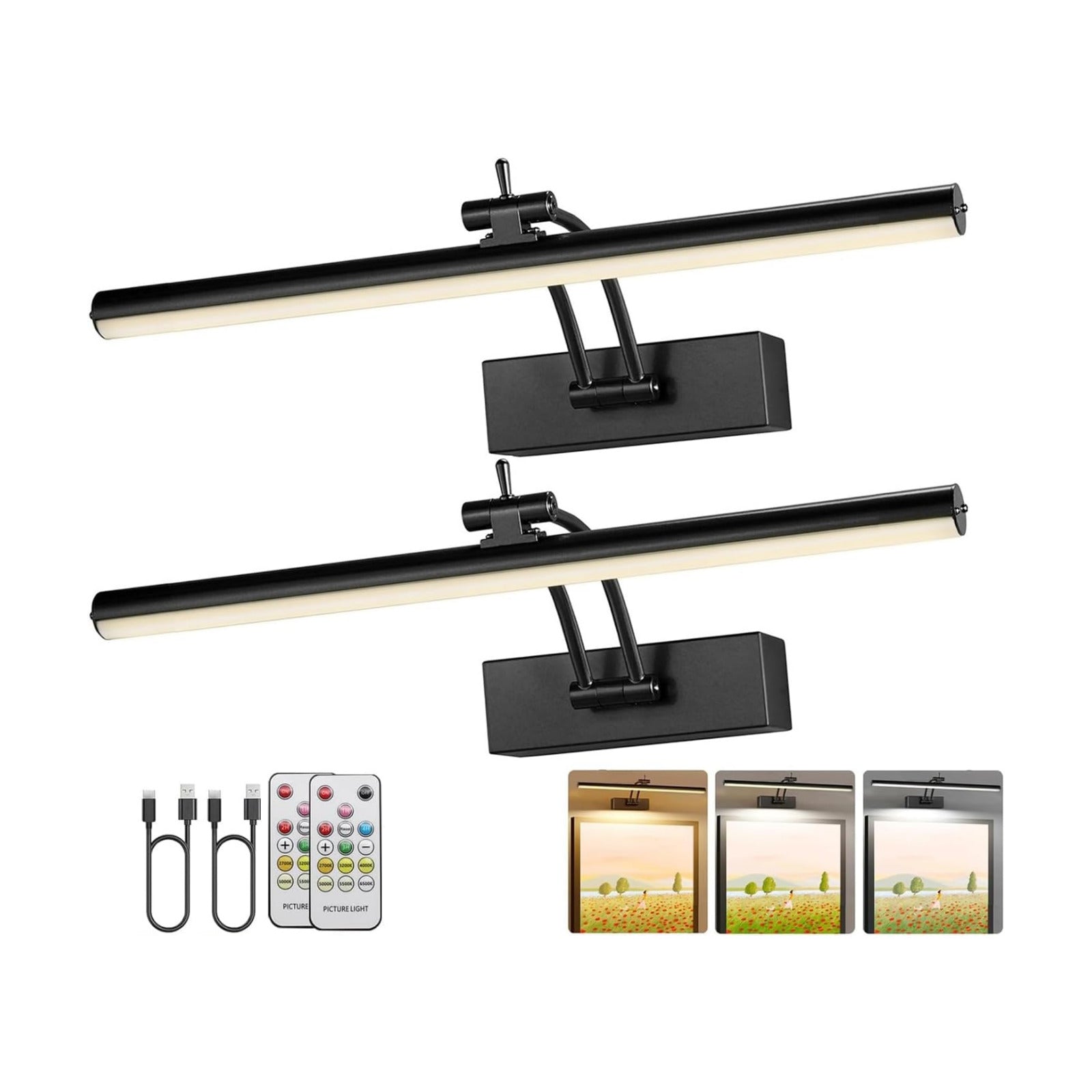 Yuichoy 2 Pack Picture Lights for Wall Battery Operated, 12 inch Wireless Art Lighting for Painting, 6 Colors Picture