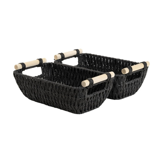 Woven Basket / Wicker Storage Basket for Organizing / Black / Small