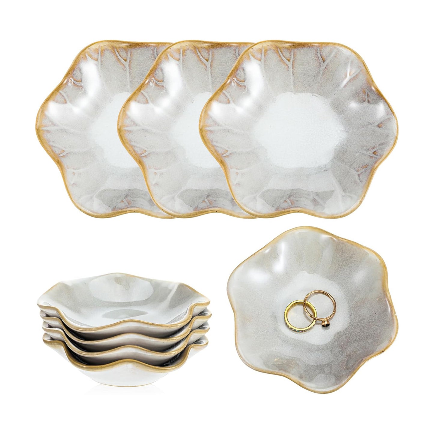 Lotus Leaf Ceramic Ring Dish Jewelry Dish Holder Small Trinket Tray Plate for Earrings / Set of 8