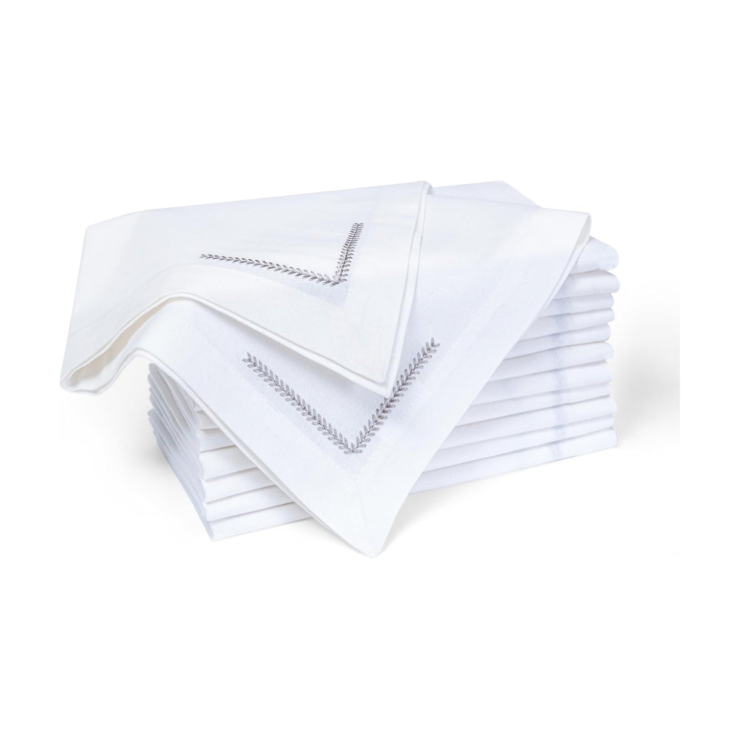 Bedding Craft Cotton Cloth Dinner Napkins Set of 12 – 18x18 with Decorative Embroidery & Selvedge – Machine Washable