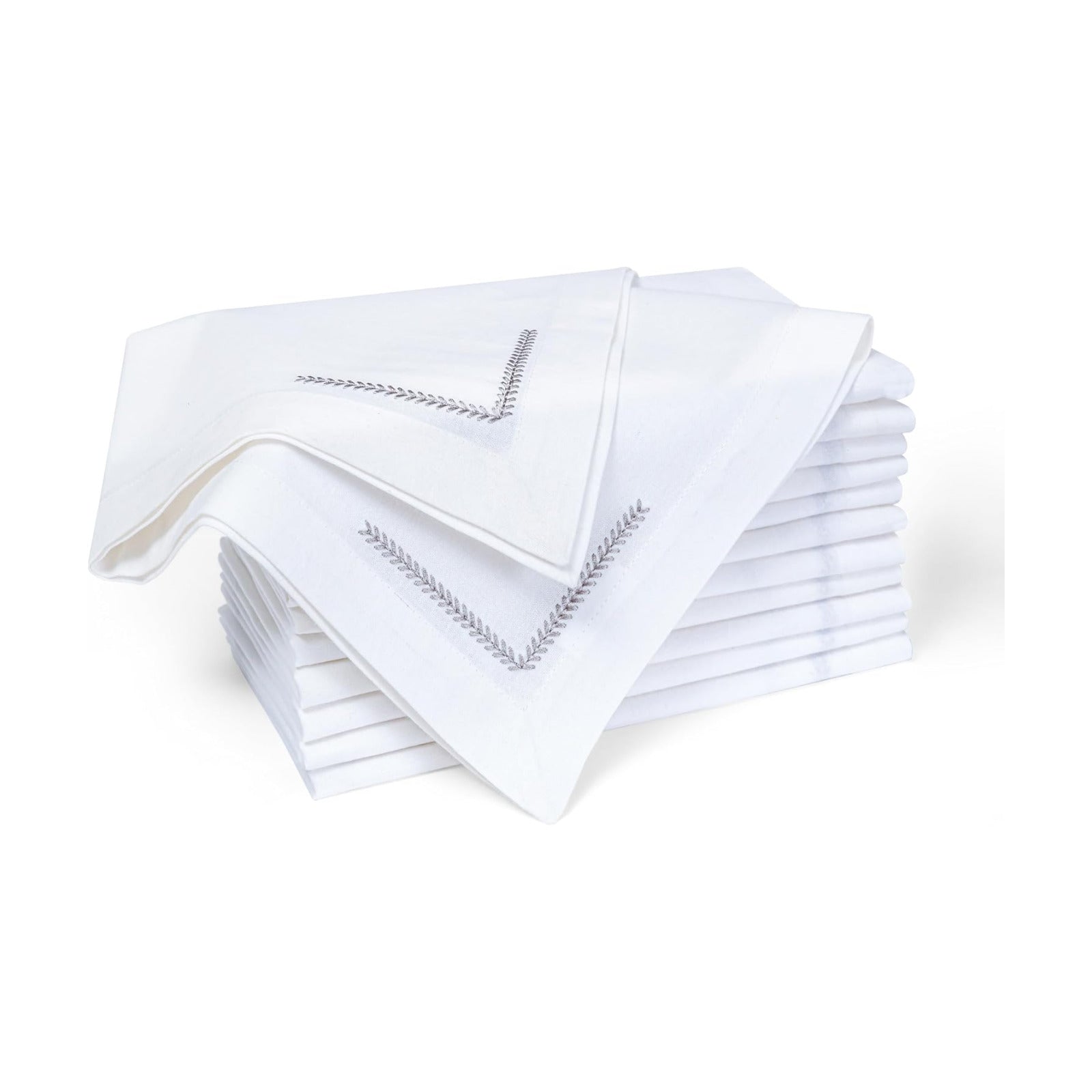 Bedding Craft Cotton Cloth Dinner Napkins Set of 12 – 18x18 with Decorative Embroidery & Selvedge – Machine Washable
