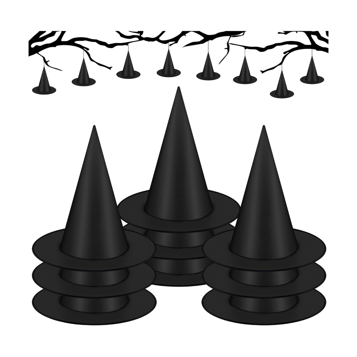 9Pcs Witch Hats, Black Hanging Witch Hats Halloween Decorations
