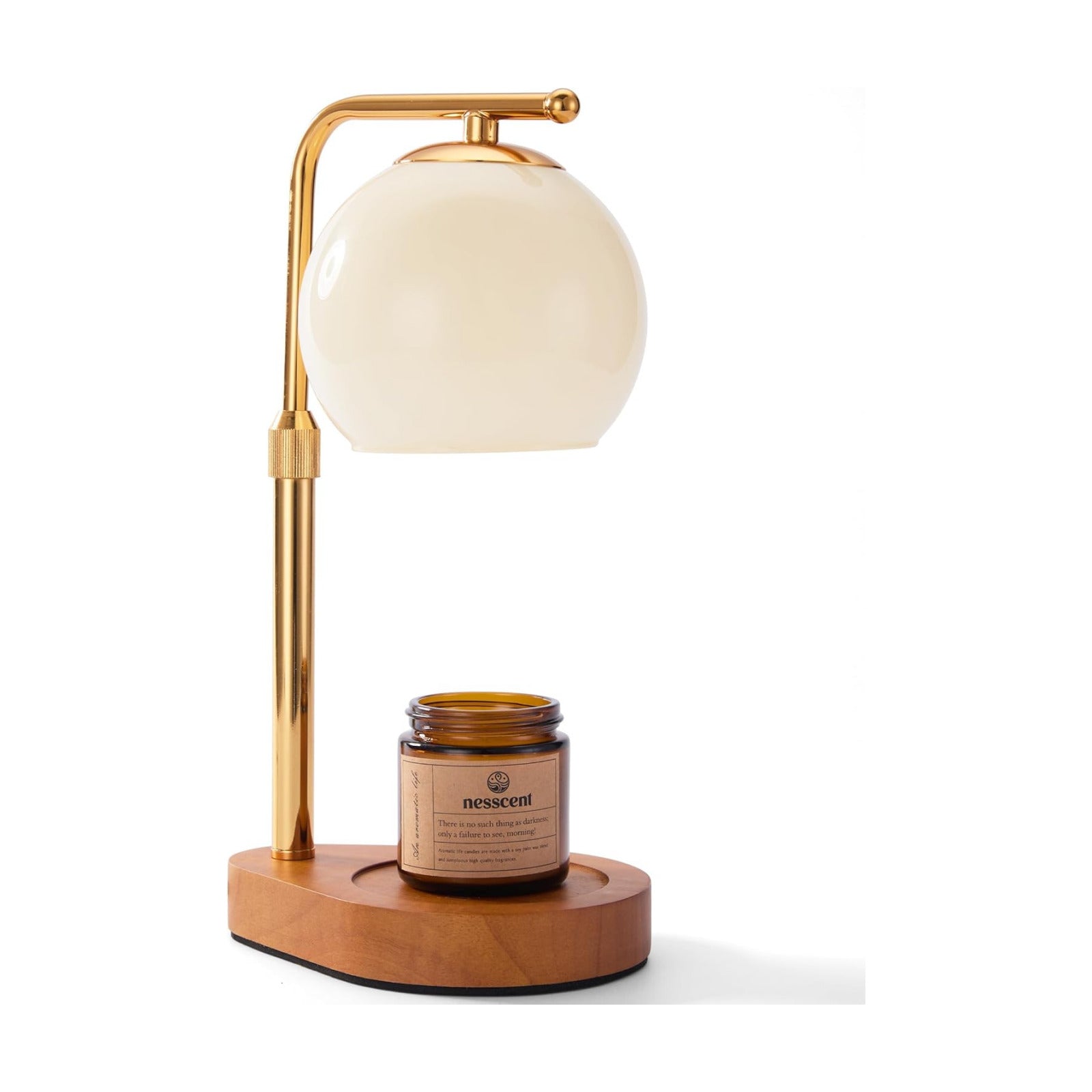 Ivory Glass Candle Warmer Lamp Adjustable Height with Timer 2 4 8H | Warm Gold Hardware | Dark Walnut Base | Dimmer Wax