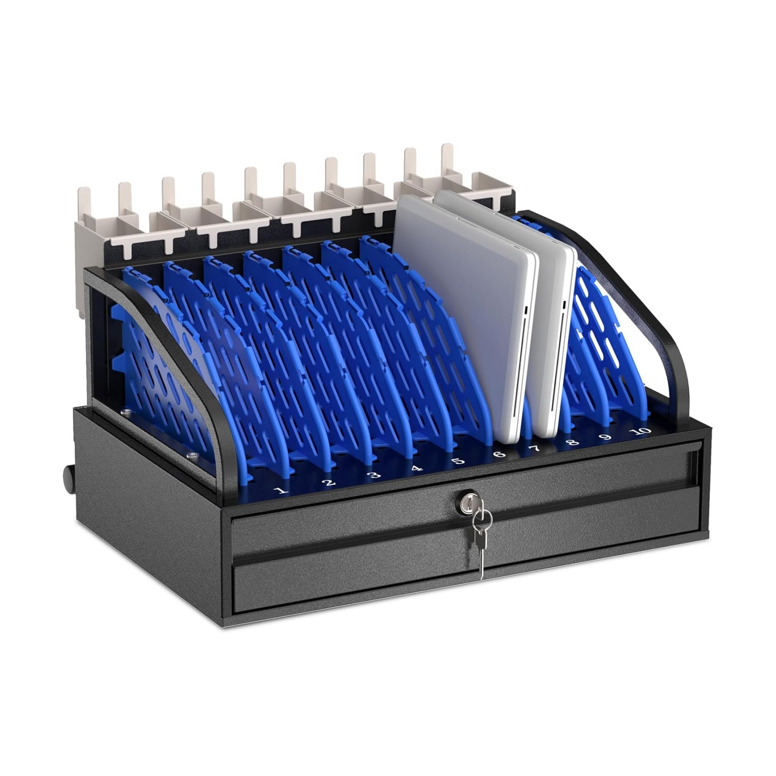 POCHAR 10-Device Open Charging Station for Chromebooks, iPads & Tablets | Heavy-Duty Steel Charging Rack with Lockable