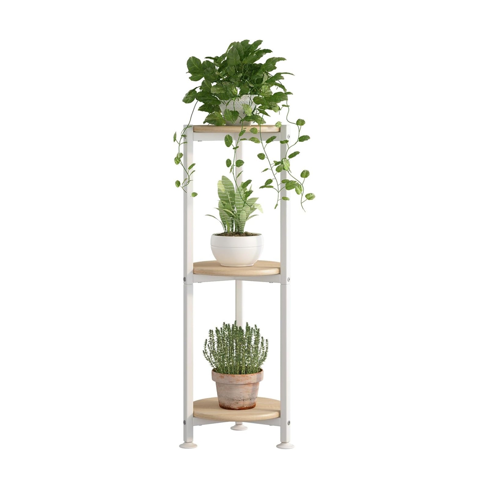 3 Tier Plant Stand Indoor Corner Tall Round Shape Plant Shelf | Modern Metal MDF board Flower Storage,Suitable tight