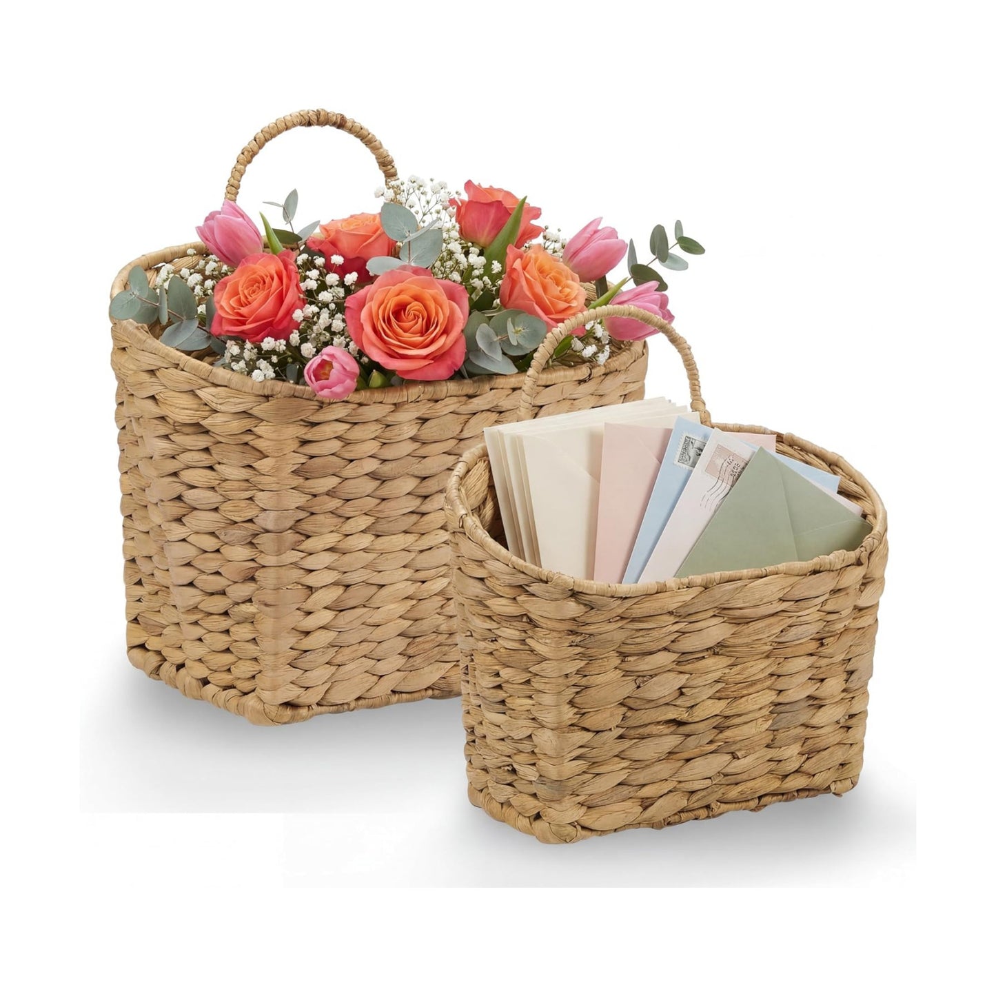 Woven Wall Baskets for Storage / Natural Water Hyacinth / Set of 2