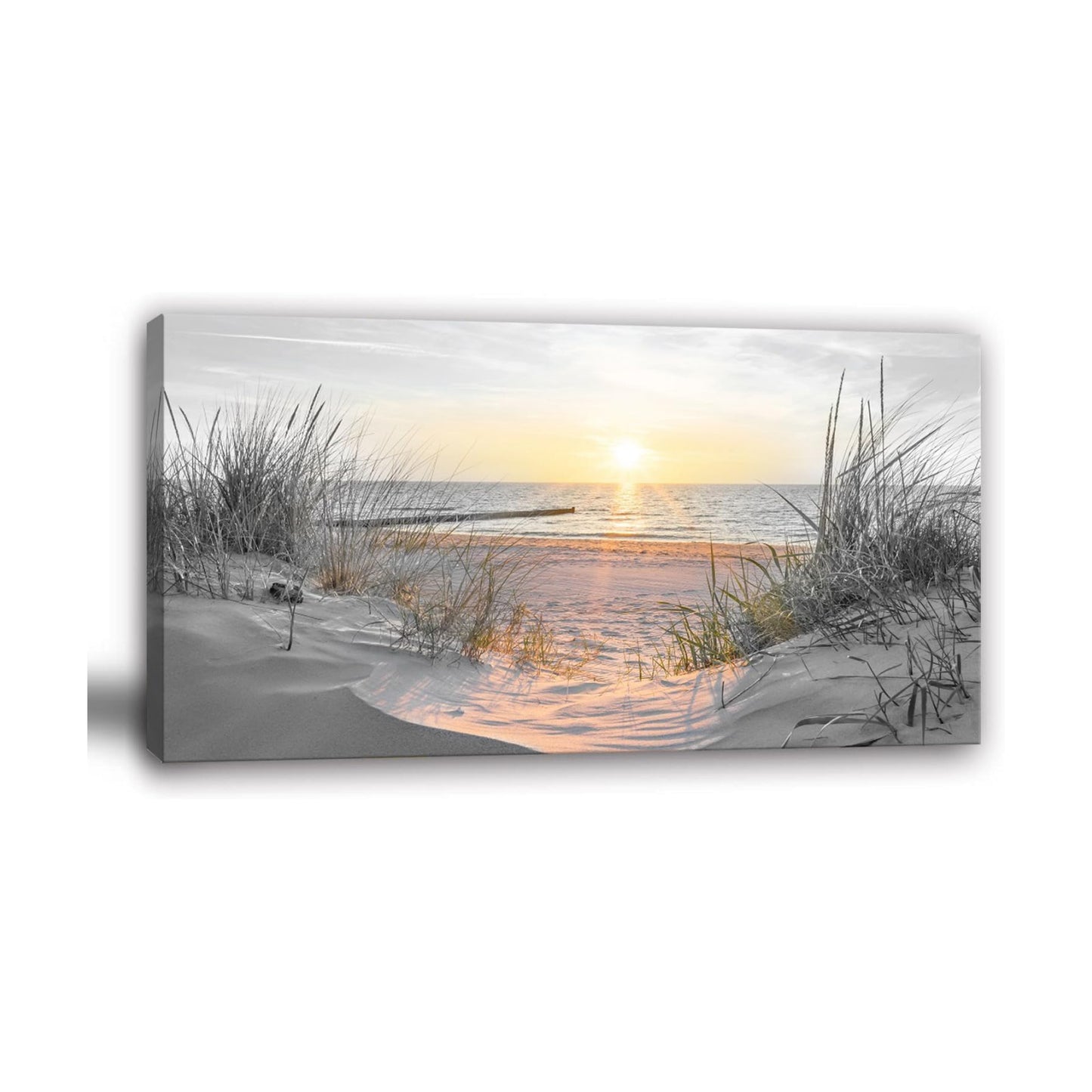 White Sunset Beach Wall Art Coastal Room Decor Ocean Picture / Basunset / 40"L x 20"W / Black