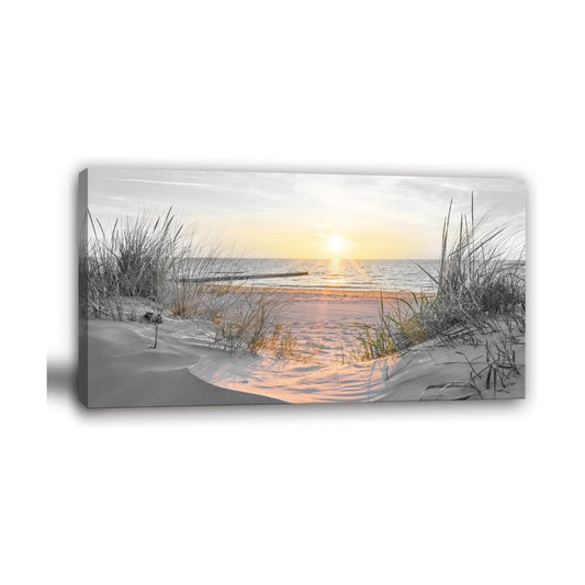 White Sunset Beach Wall Art Coastal Room Decor Ocean Picture / Basunset / 40"L x 20"W / Black