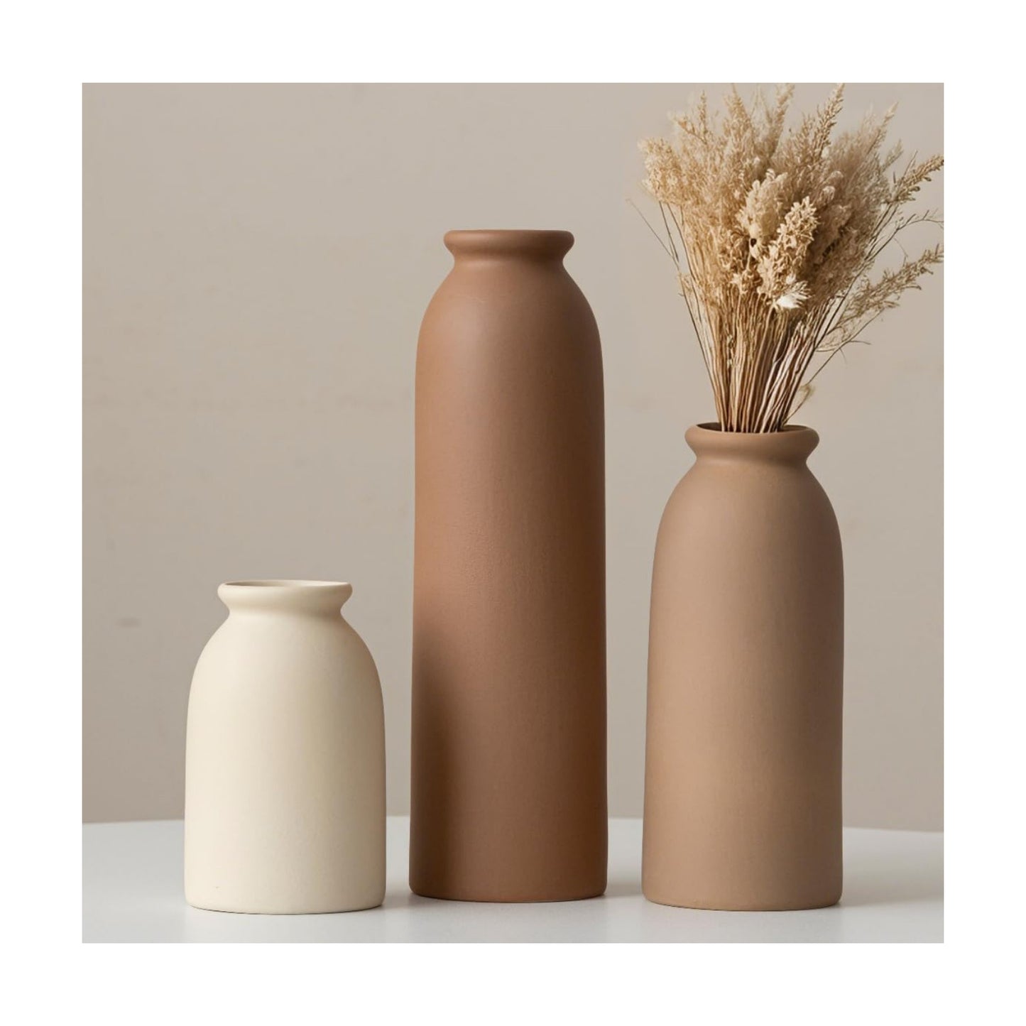 Tall Decorative Ceramic Vase Set / Standard Coffee Mix / White / 10.4 Inch / Set of 3