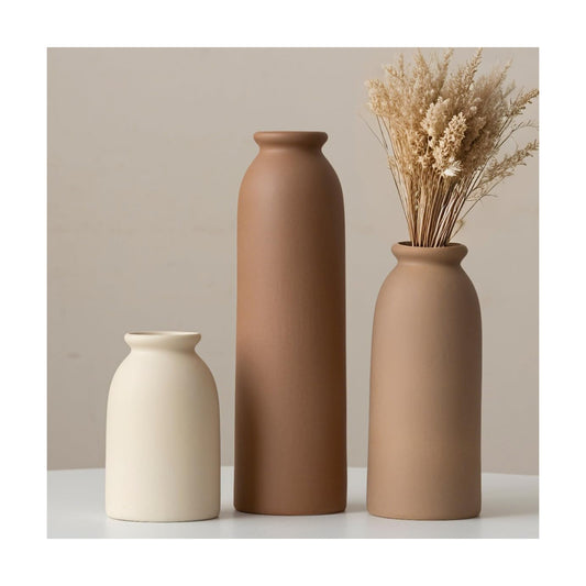 Tall Decorative Ceramic Vase Set / Standard Coffee Mix / White / 10.4 Inch / Set of 3