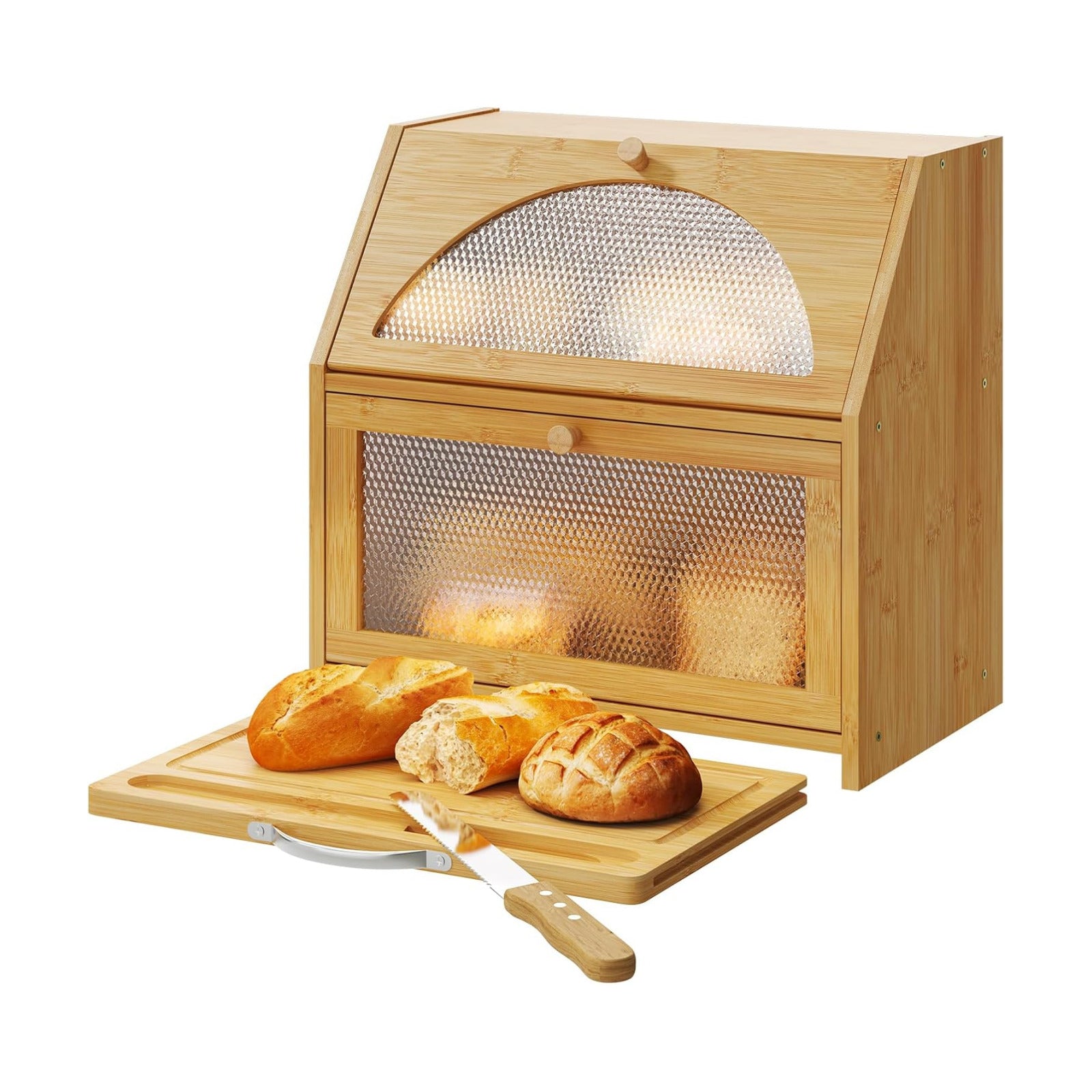 STDDRE Double Layer Bamboo Corner Bread Box with Cutting Board(Natural) | Extra-large capacity. Double Layer Bread