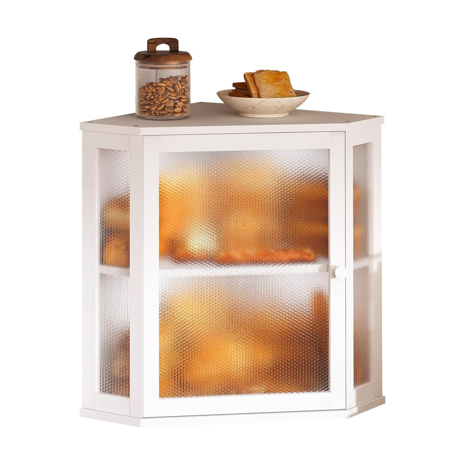 Corner Bread Box for Kitchen Countertop,Bread Storage for Homemade Bread, Double Layer Large Bamboo Kitchen Storage Bin