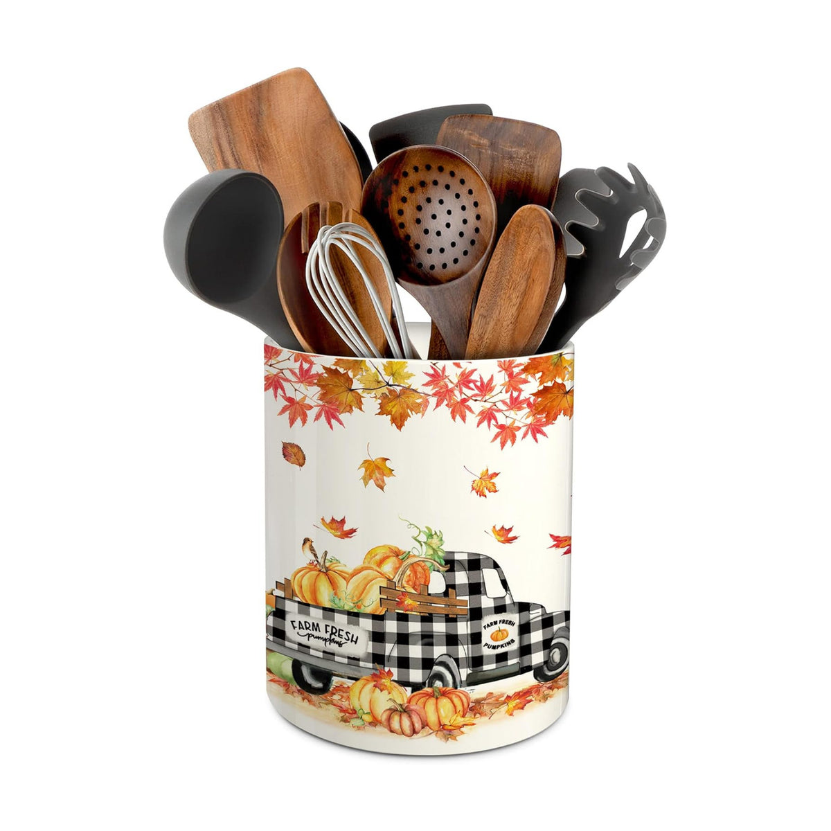 pinata Fall Kitchen Decor, Ceramic Fall Truck Pumpkin Utensil Holder