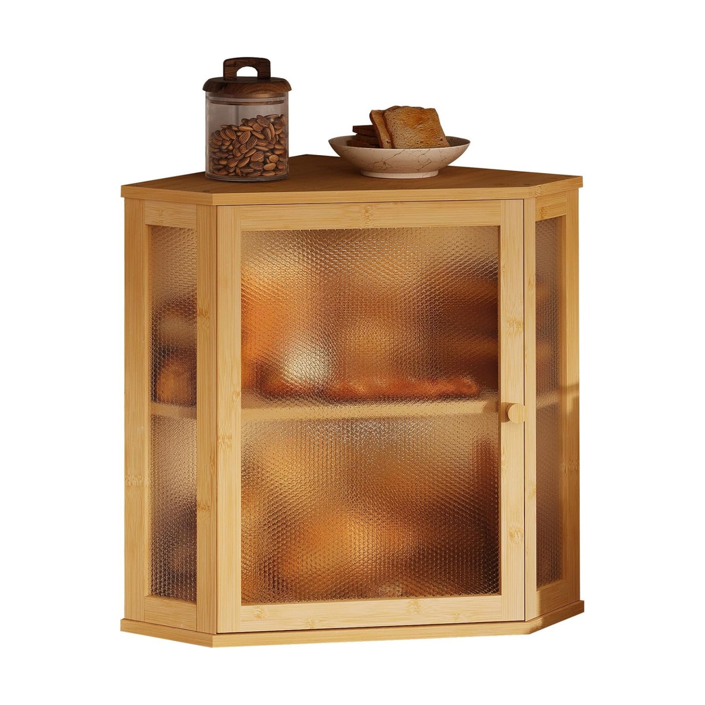 Corner Bread Box for Kitchen Countertop,Bread Storage for Homemade Bread, Double Layer Large Bamboo Kitchen Storage Bin
