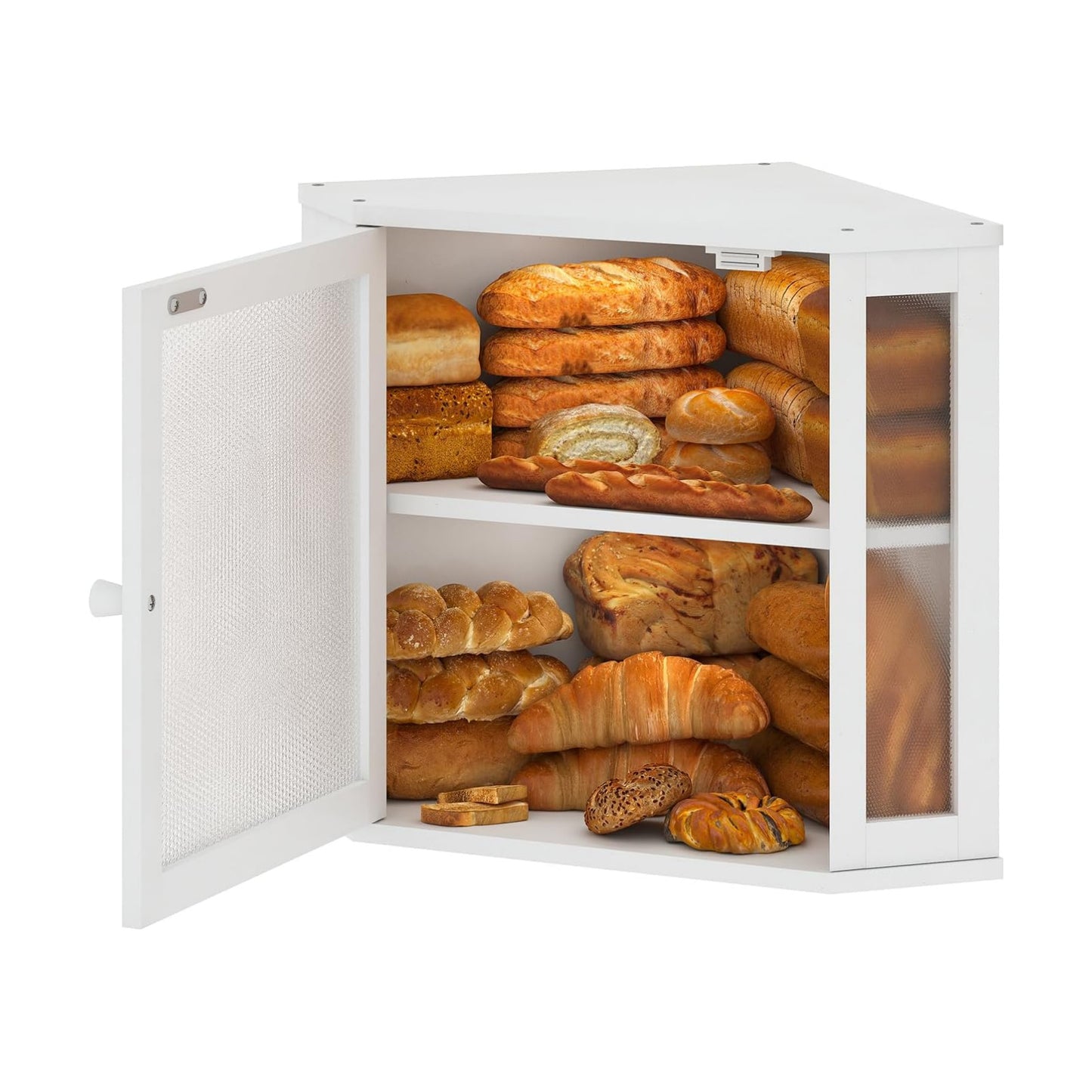 Corner Bread Box for Kitchen Countertop,Bread Storage for Homemade Bread, Double Layer Large Bamboo Kitchen Storage Bin