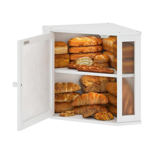Corner Bread Box for Kitchen Countertop,Bread Storage for Homemade Bread, Double Layer Large Bamboo Kitchen Storage Bin
